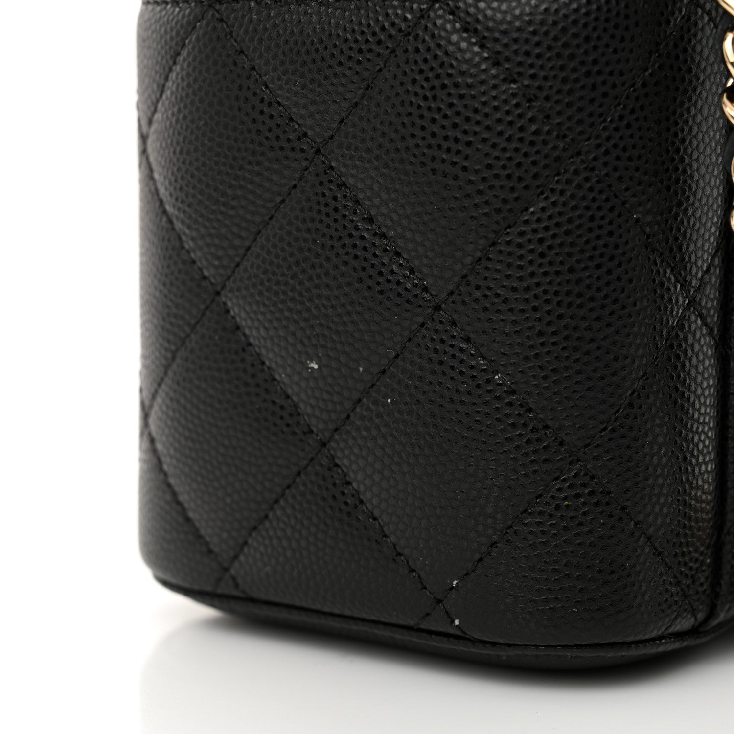 Caviar Quilted Small Vanity Case With Chain Black