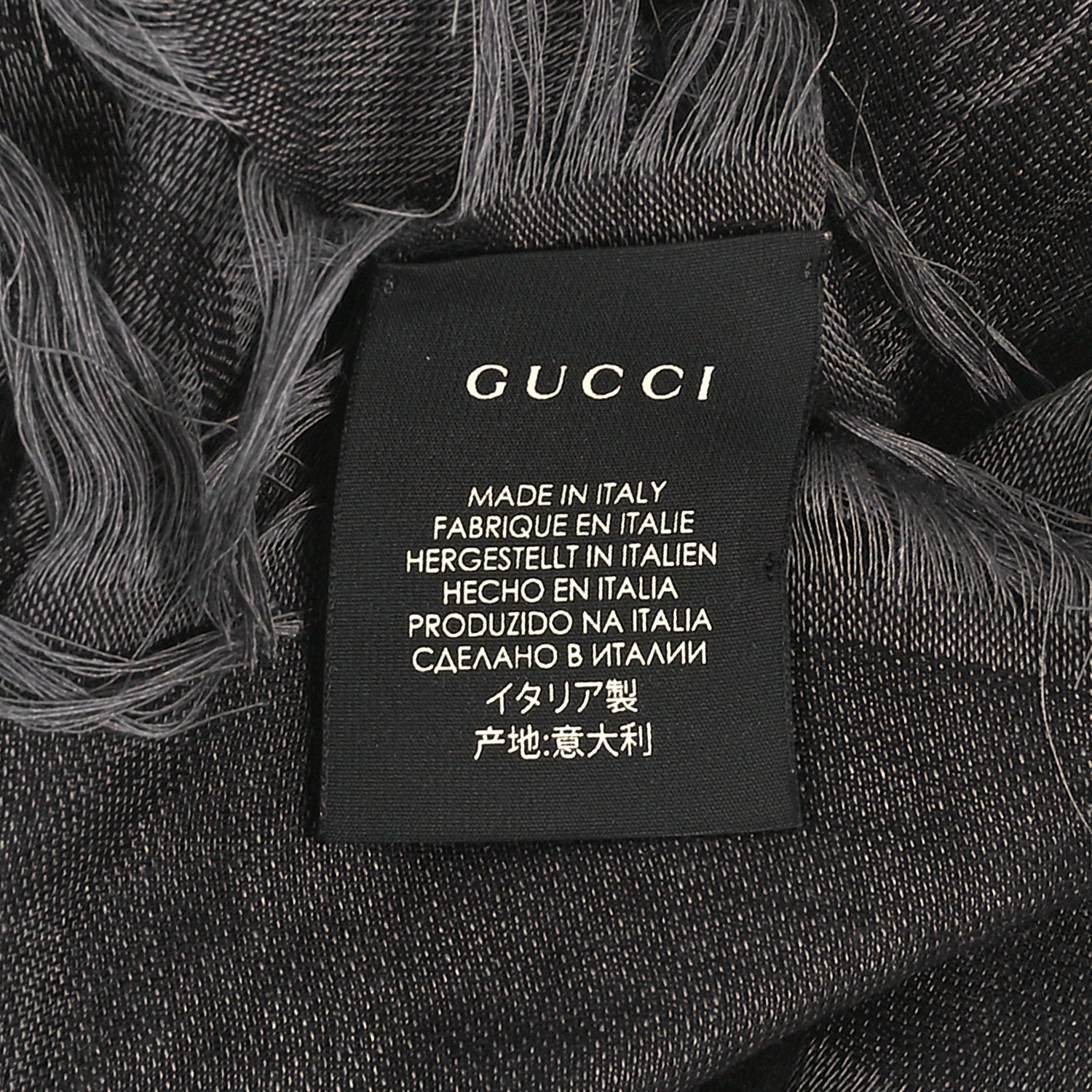 Wool Silk GG Monogram Diamante Plaid Surviee Shawl Graphite Black