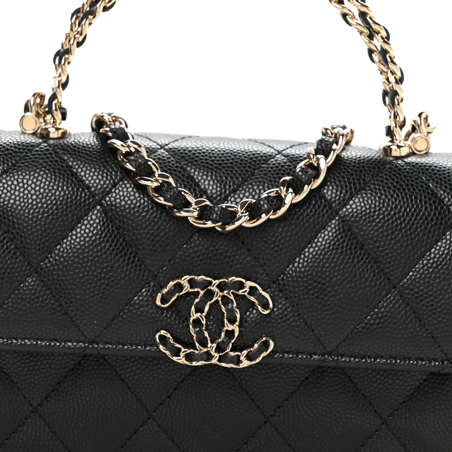 Caviar Quilted Chain Match Top Handle Phone Holder With Chain Black