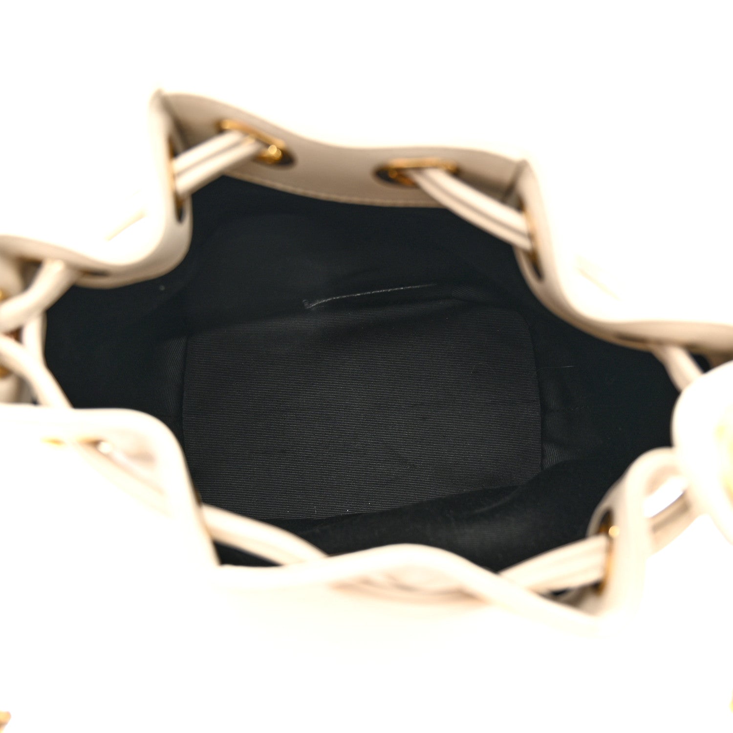 Lambskin Carre Quilted Cassandre Small Bucket Bag Crema Soft