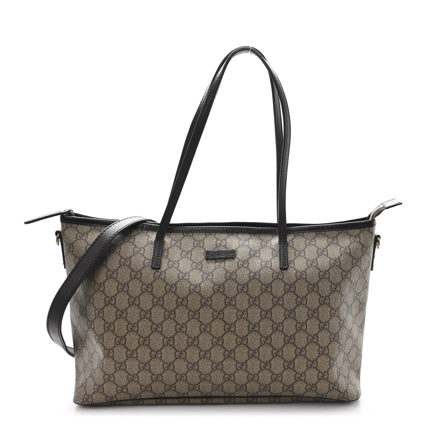 GG Supreme Monogram Medium Zippered Tote Dark Brown