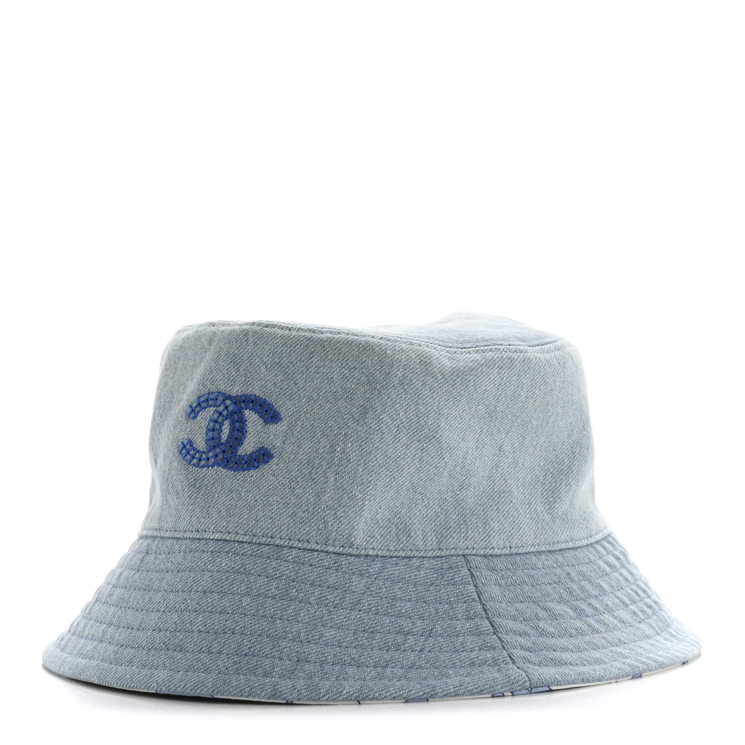 Denim Sequin Reversible Bucket Hat Blue