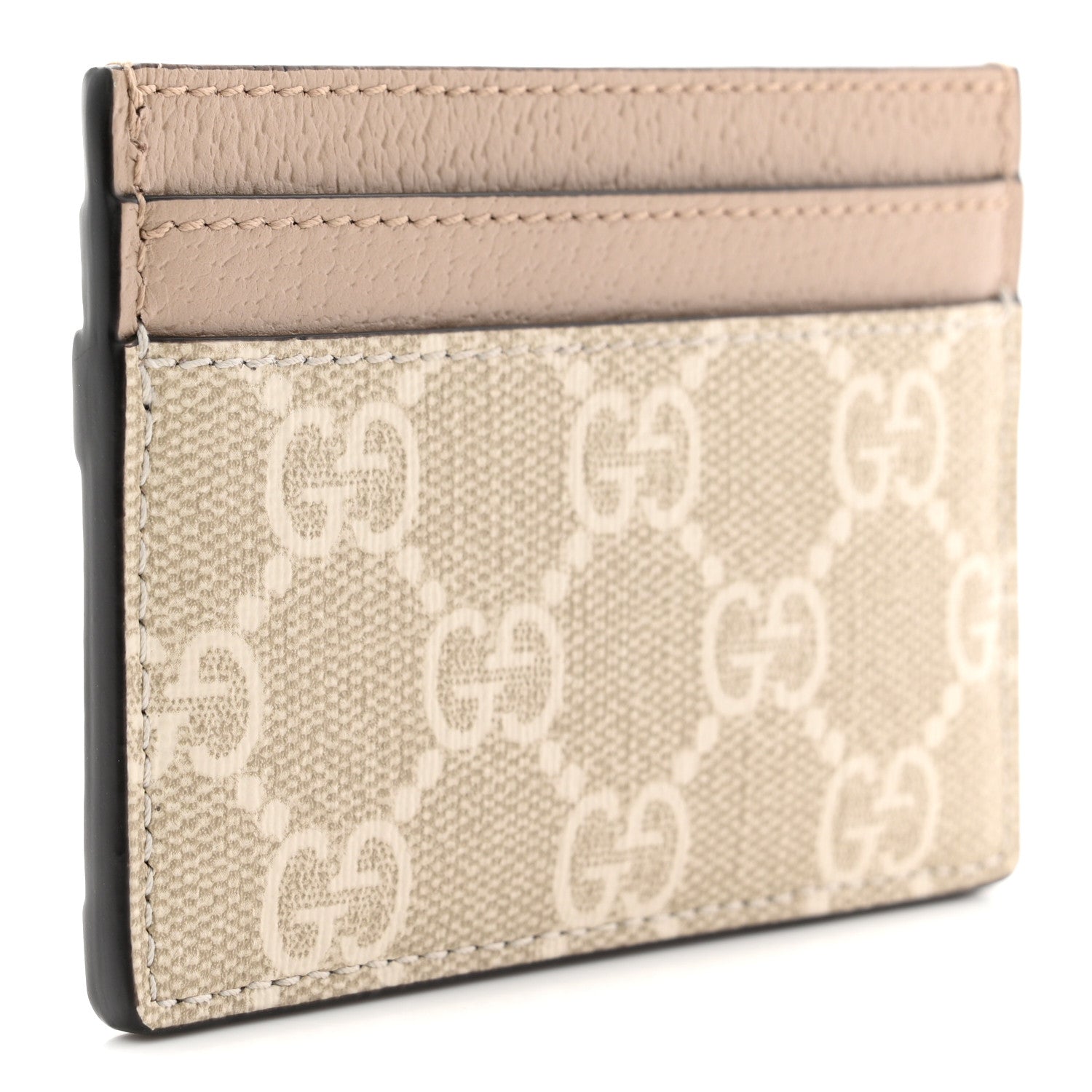 GG Supreme Monogram Textured Dollar Calfskin Web Ophidia Card Holder Beige Mystic White Oatmeal