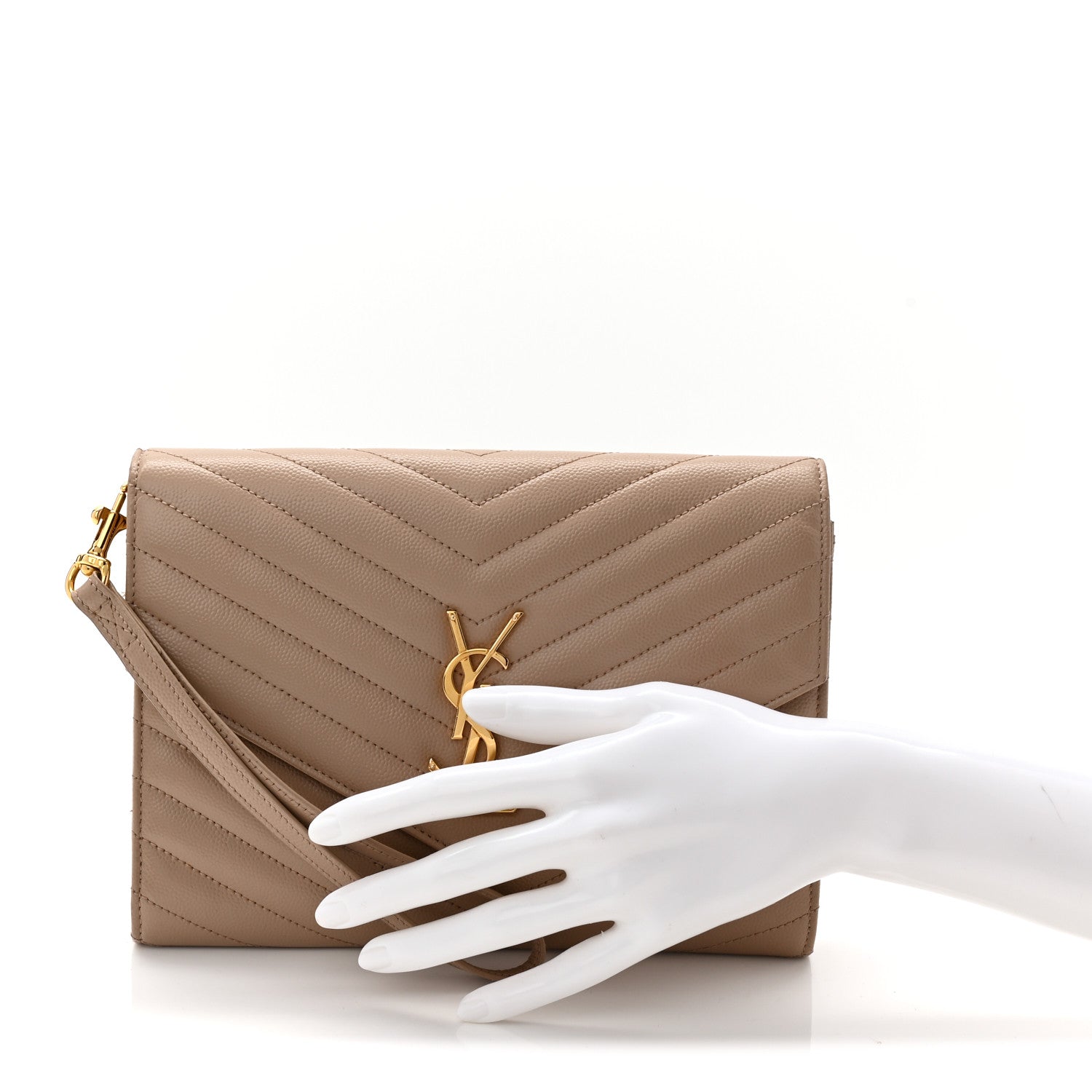 Grain De Poudre Matelasse Chevron Monogram Envelope Clutch Dark Beige