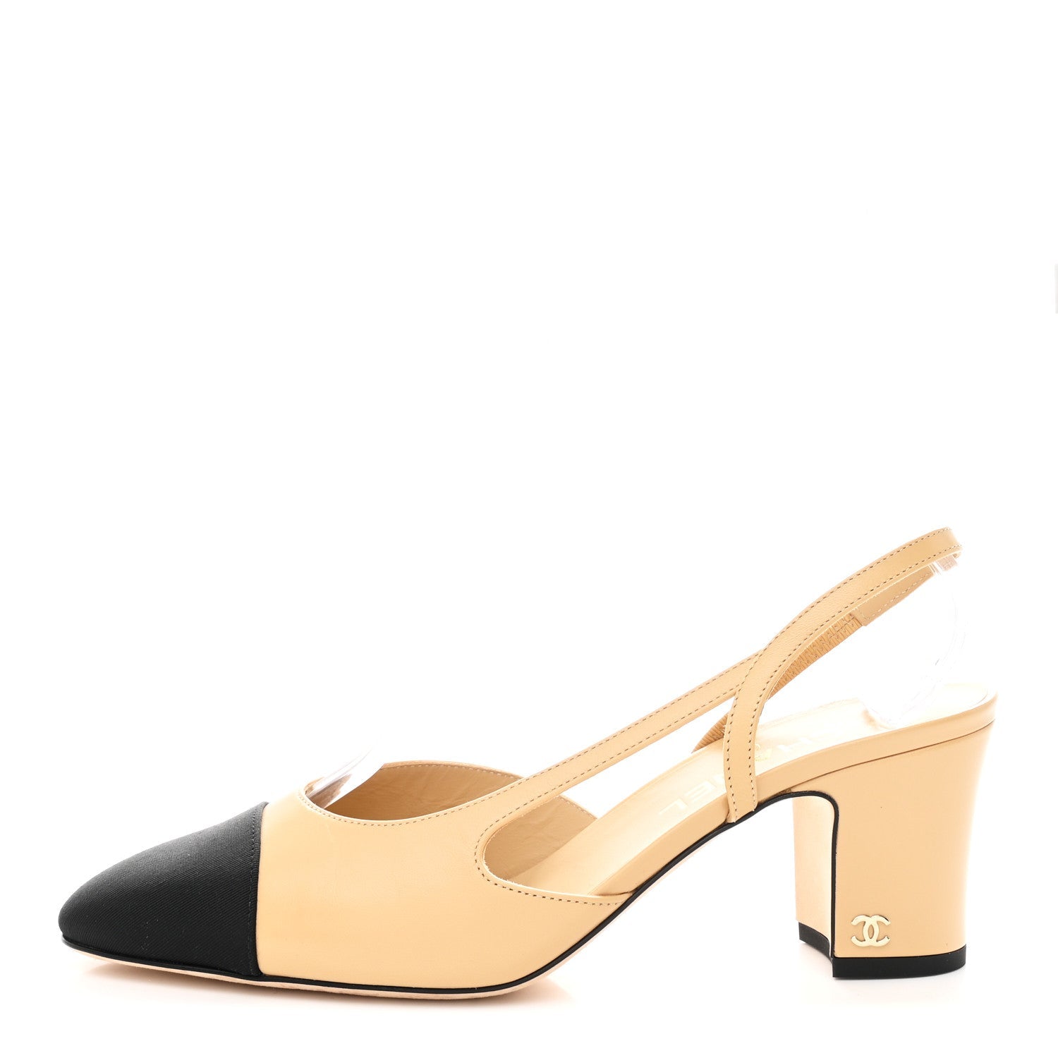 Goatskin Grosgrain Cap Toe CC Slingback Pumps 40 Beige Black