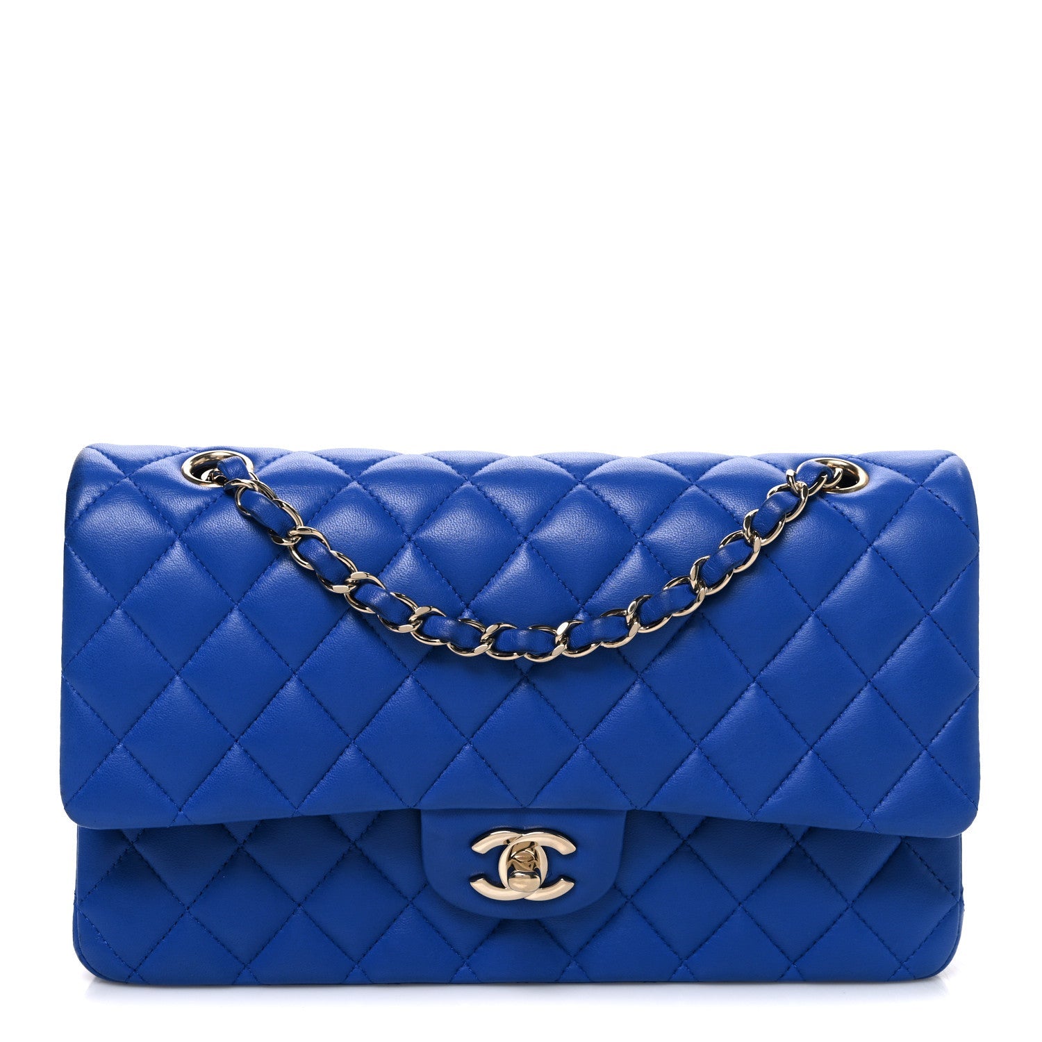 Lambskin Quilted Medium Double Flap Blue