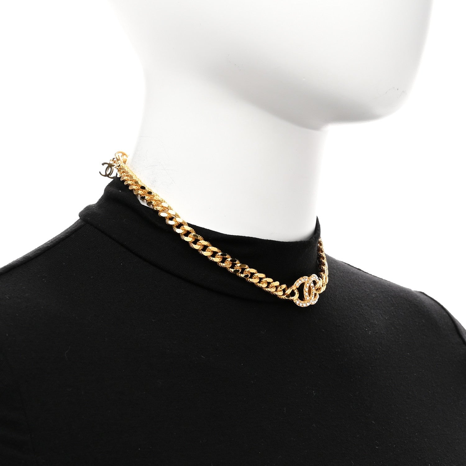 Crystal Chain Link CC Choker Necklace Gold