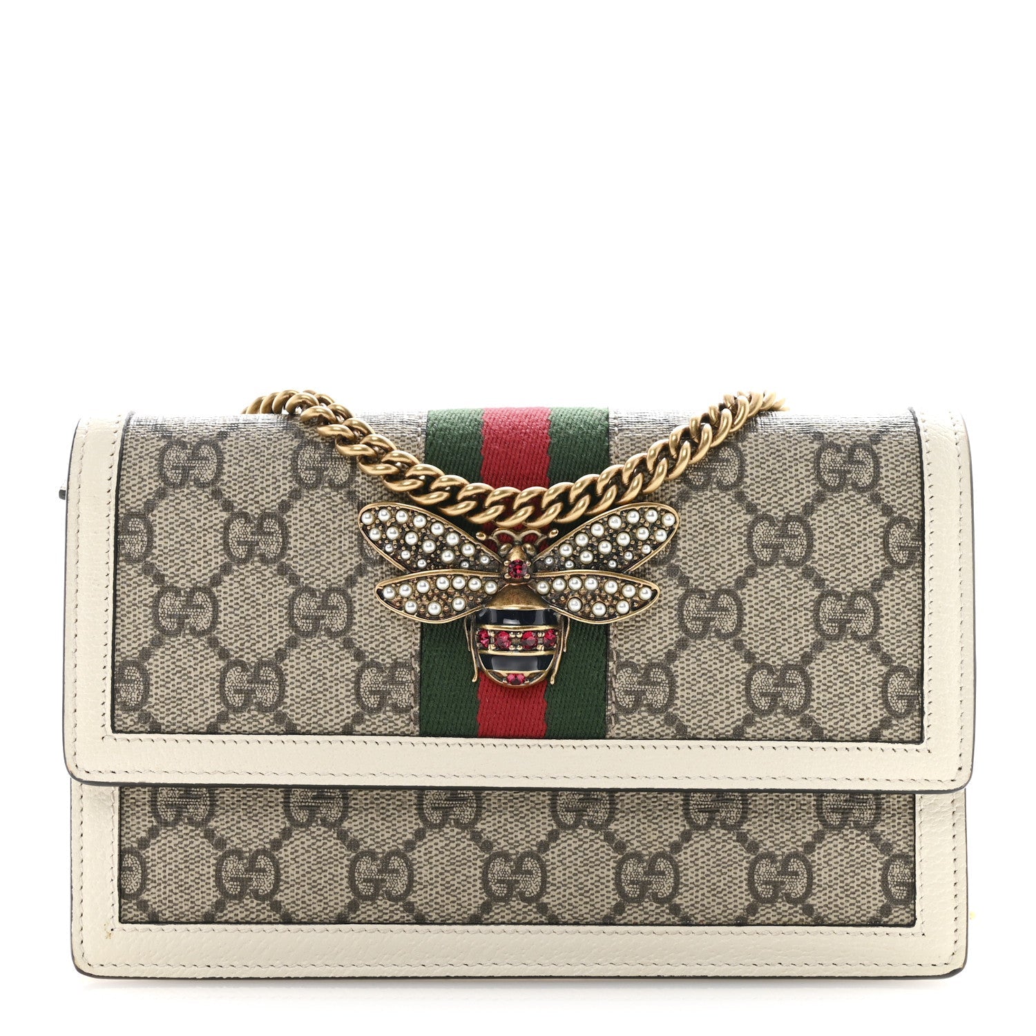 GG Supreme Monogram Web Queen Margaret Chain Wallet White