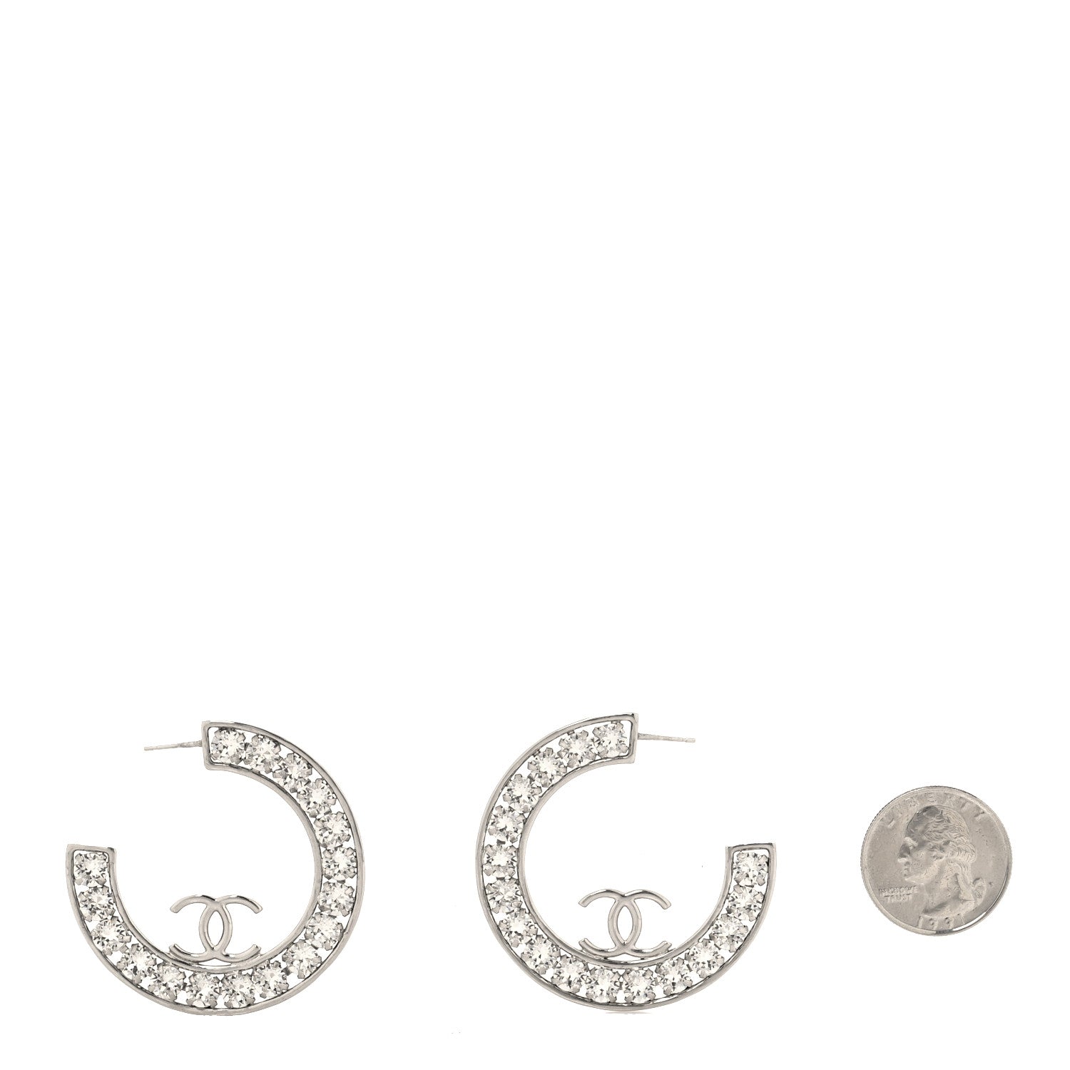 Crystal CC Hoop Earrings Silver