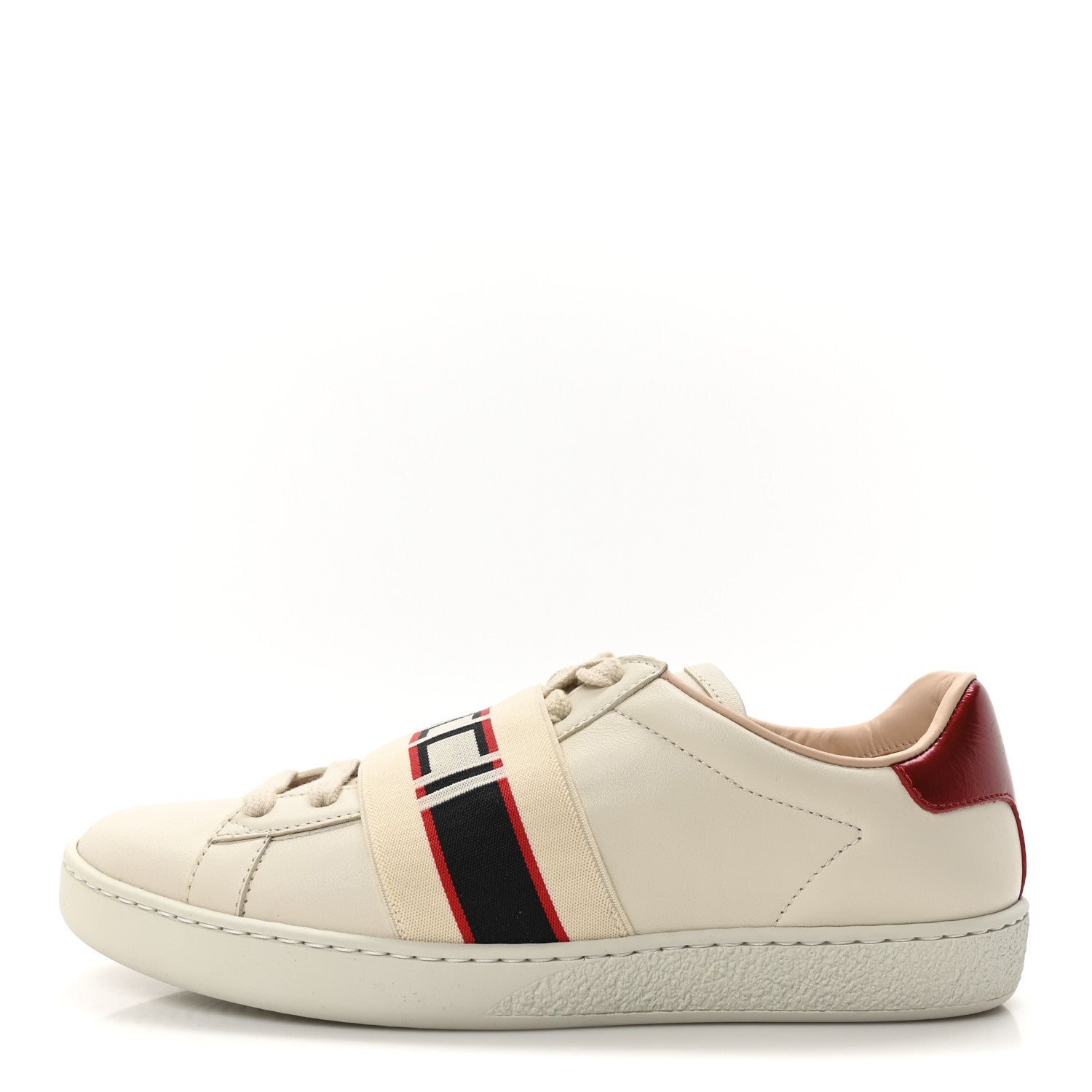 Calfskin Stripe Womens New Ace Sneakers 35 New Mystic White Ecru Red Flame