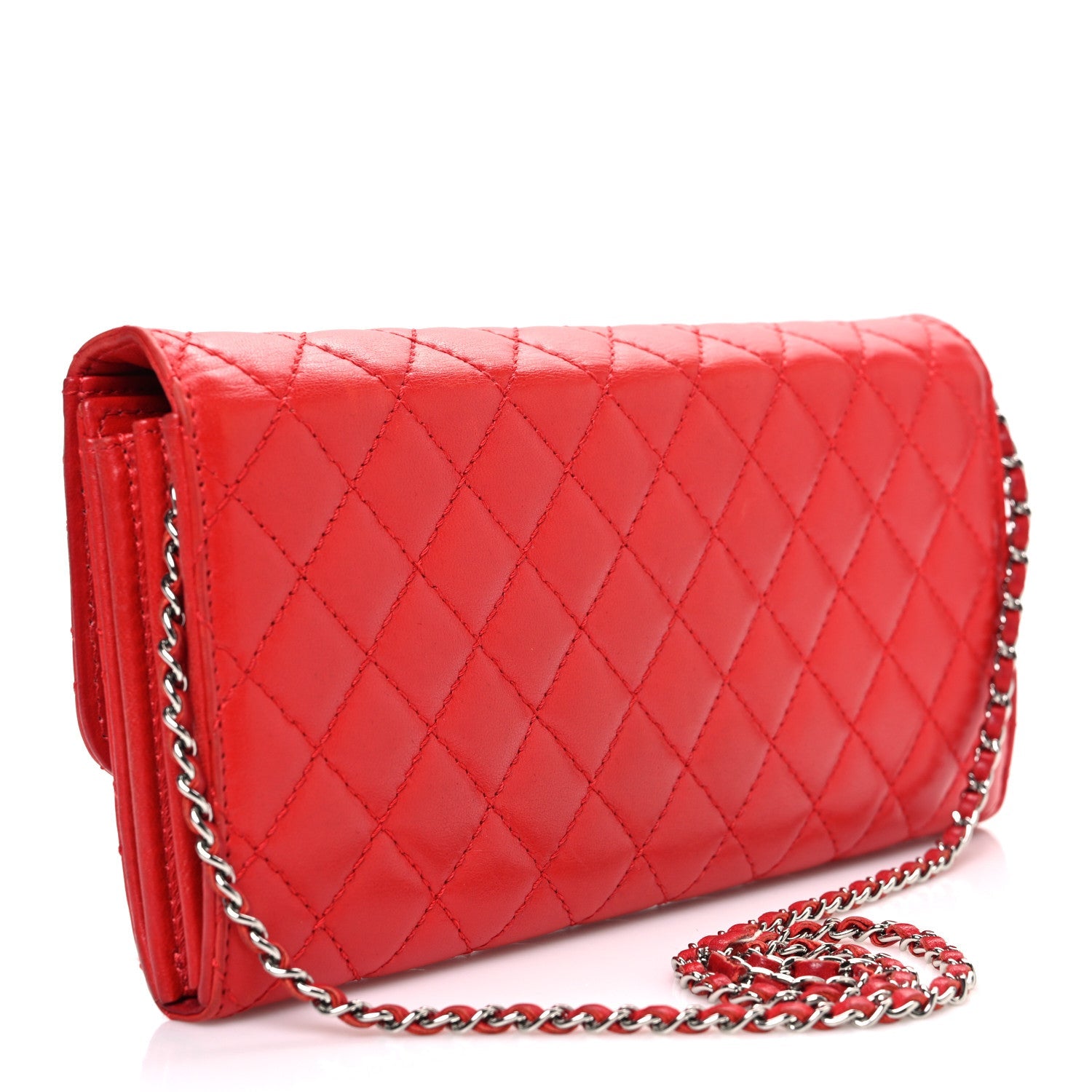 Lambskin Quilted East West Flap Clutch Red