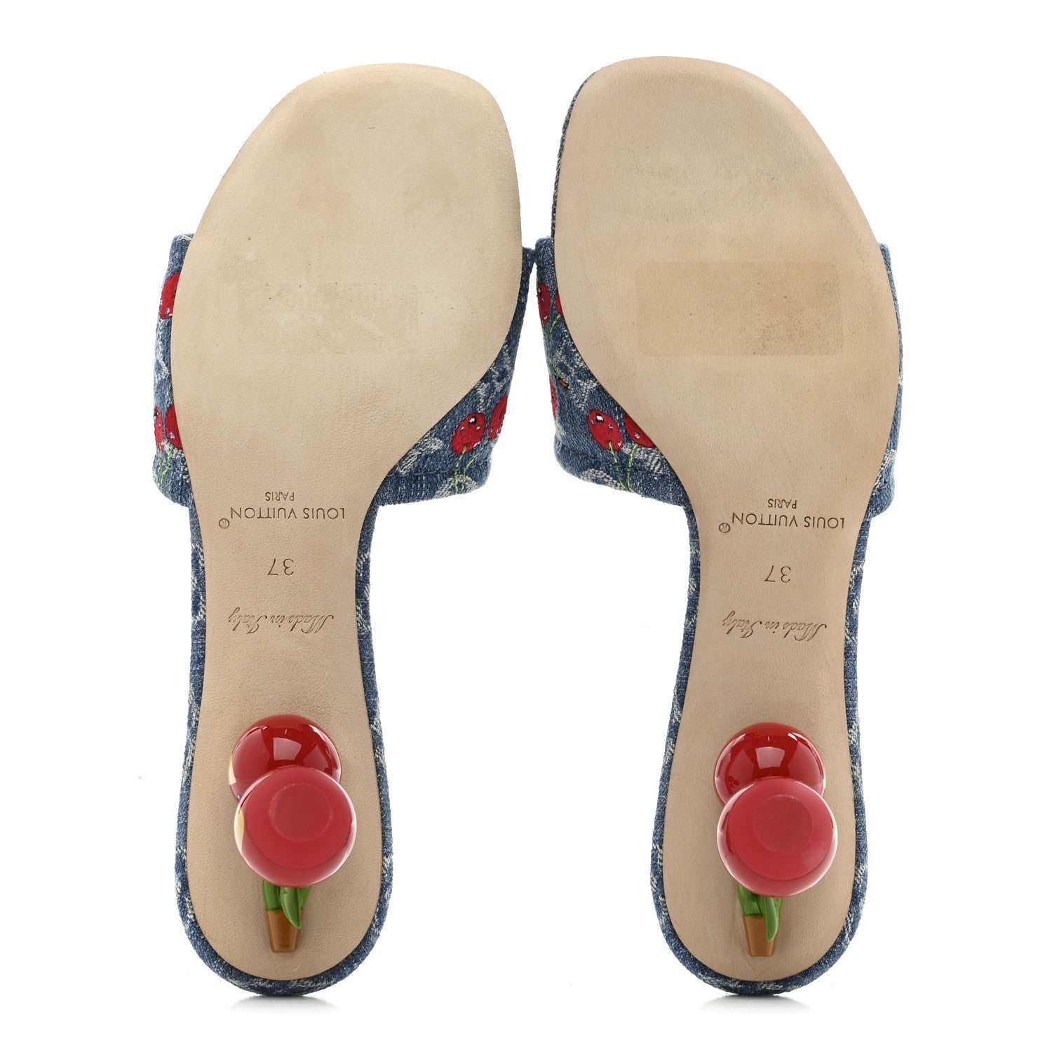 LV X TM Monogram Denim Cerises Lily Mules 37 Blue