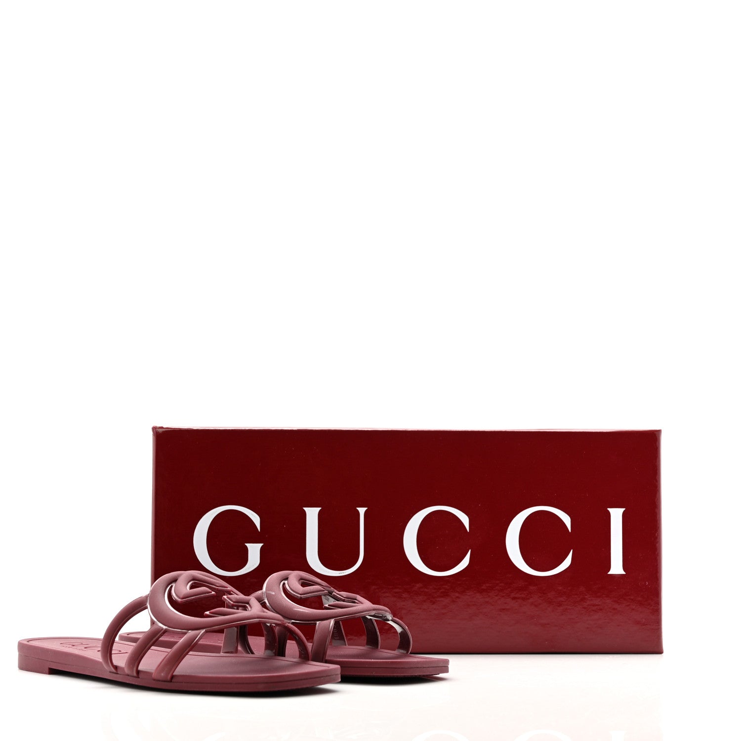 Rubber Interlocking G Womens Slide Sandals 35 Rosso Ancora