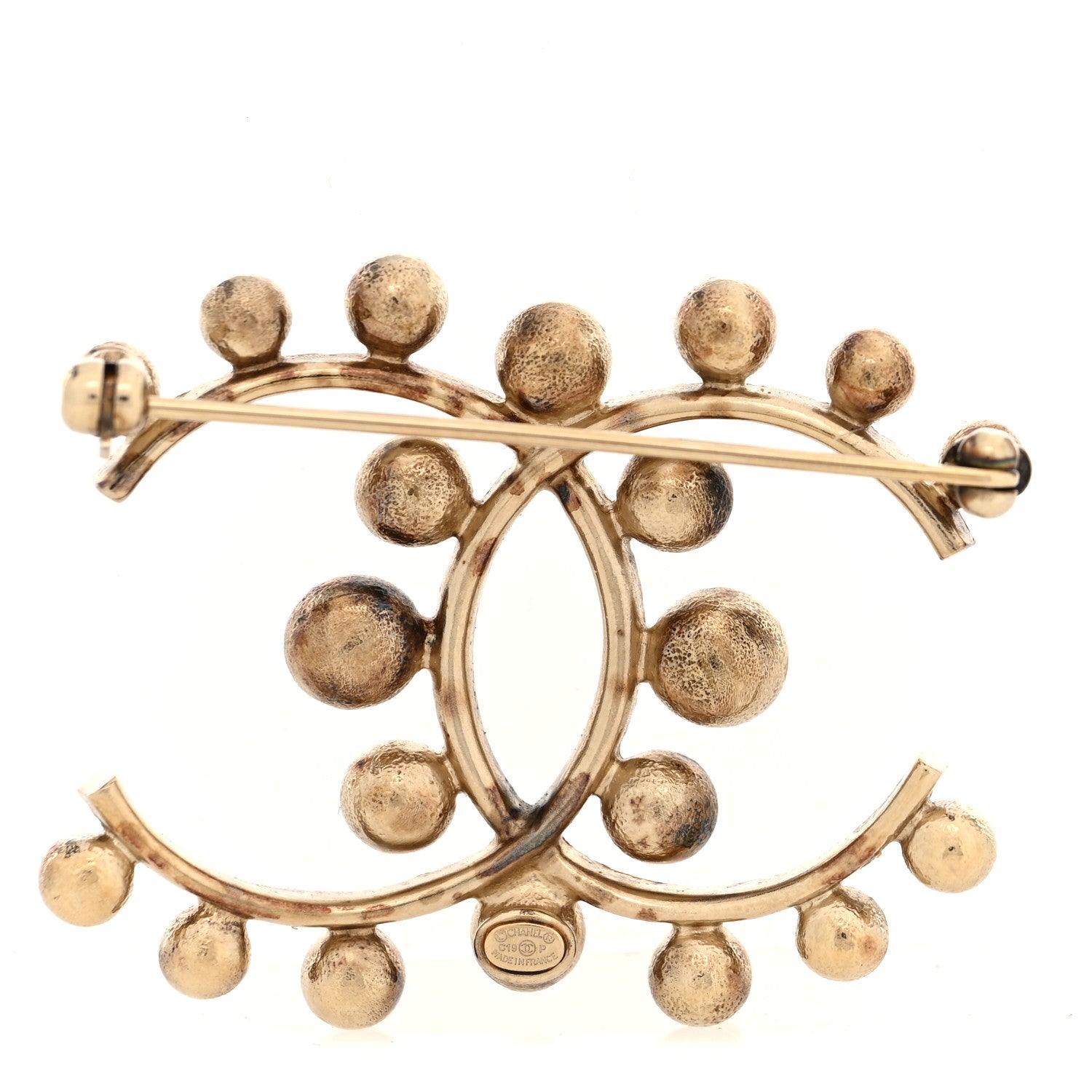 Pearl Crystal CC Brooch Gold