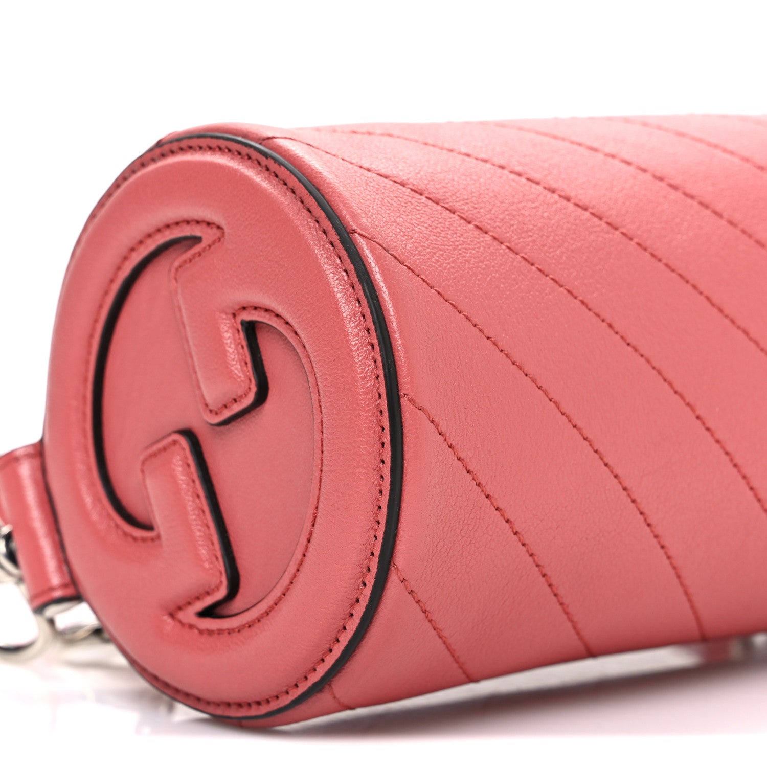 Sakai Be Green Calfskin Diagonal Stitched Mini Blondie Barrel Shoulder Bag Pink
