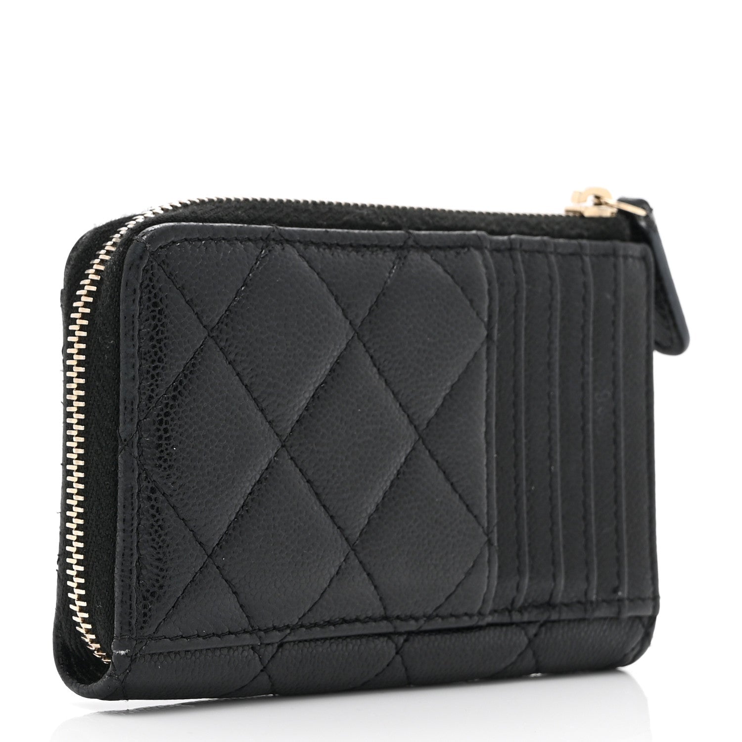 Caviar Quilted CC Zip Around Card Holder Black