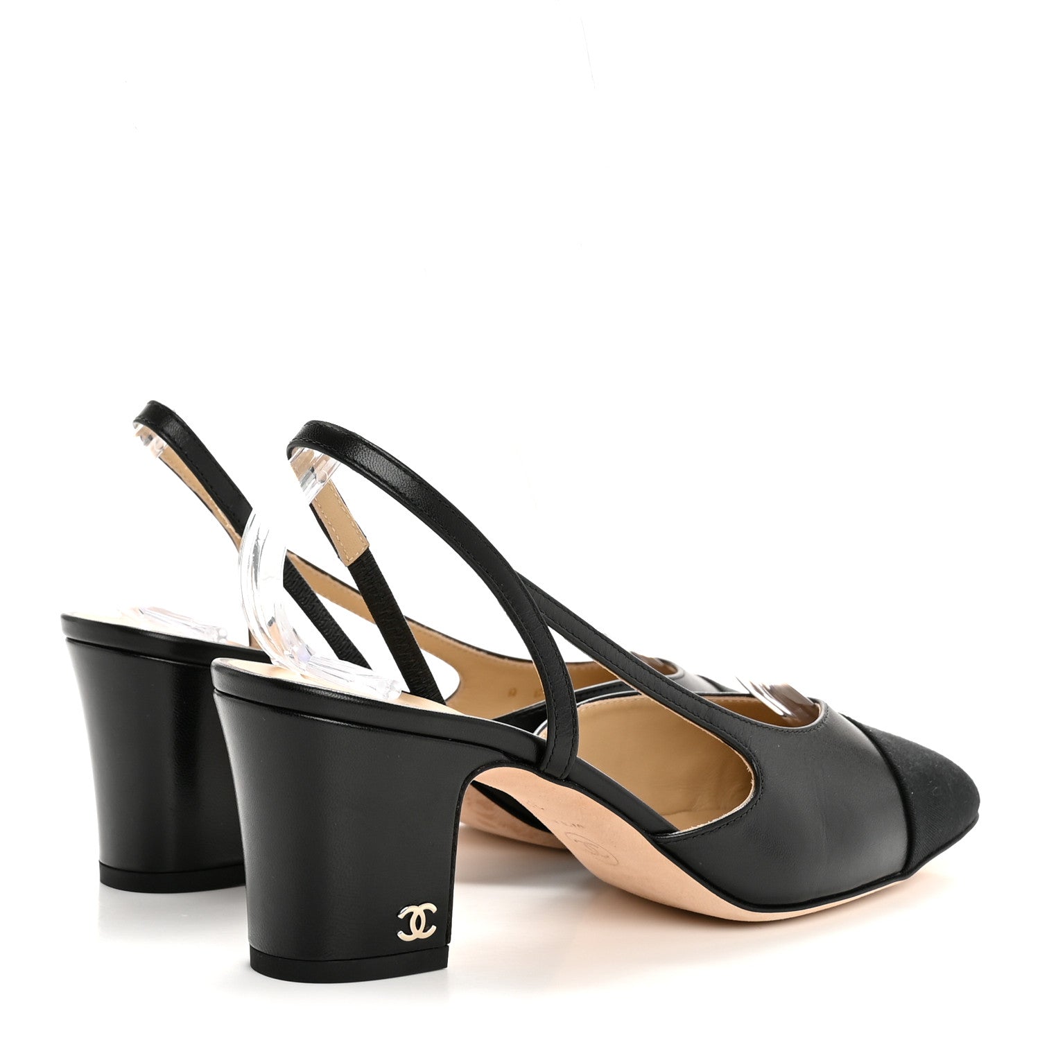 Goatskin Grosgrain Cap Toe CC Slingback Pumps 38 Black