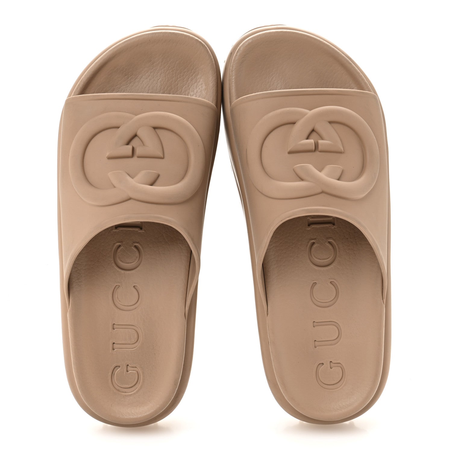 Soft Rubber Womens Interlocking G Platform 42mm Slide Sandals 37 Vintage Camel 38 Vintage Camel