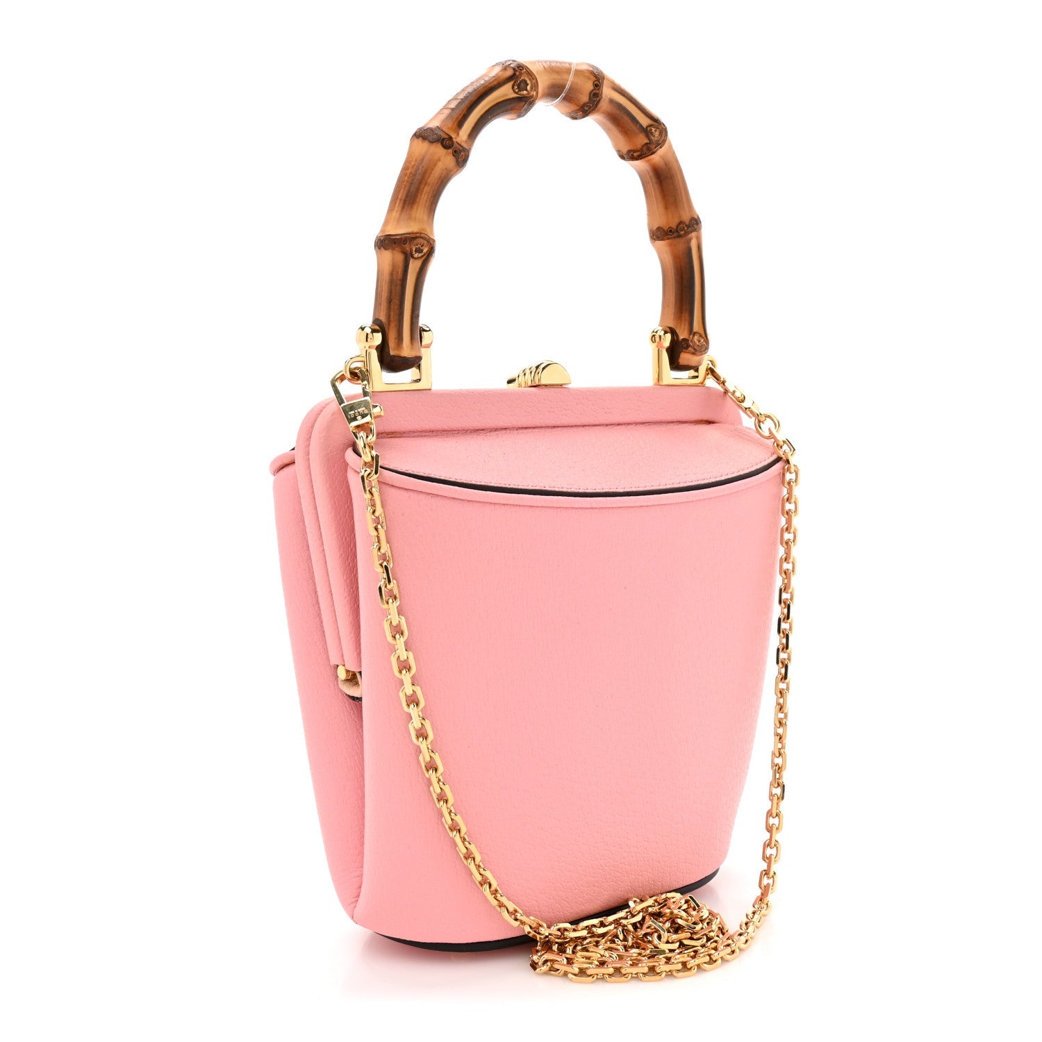 Textured Dollar Calfskin Bamboo Mini Marina Bucket Bag Wild Rose