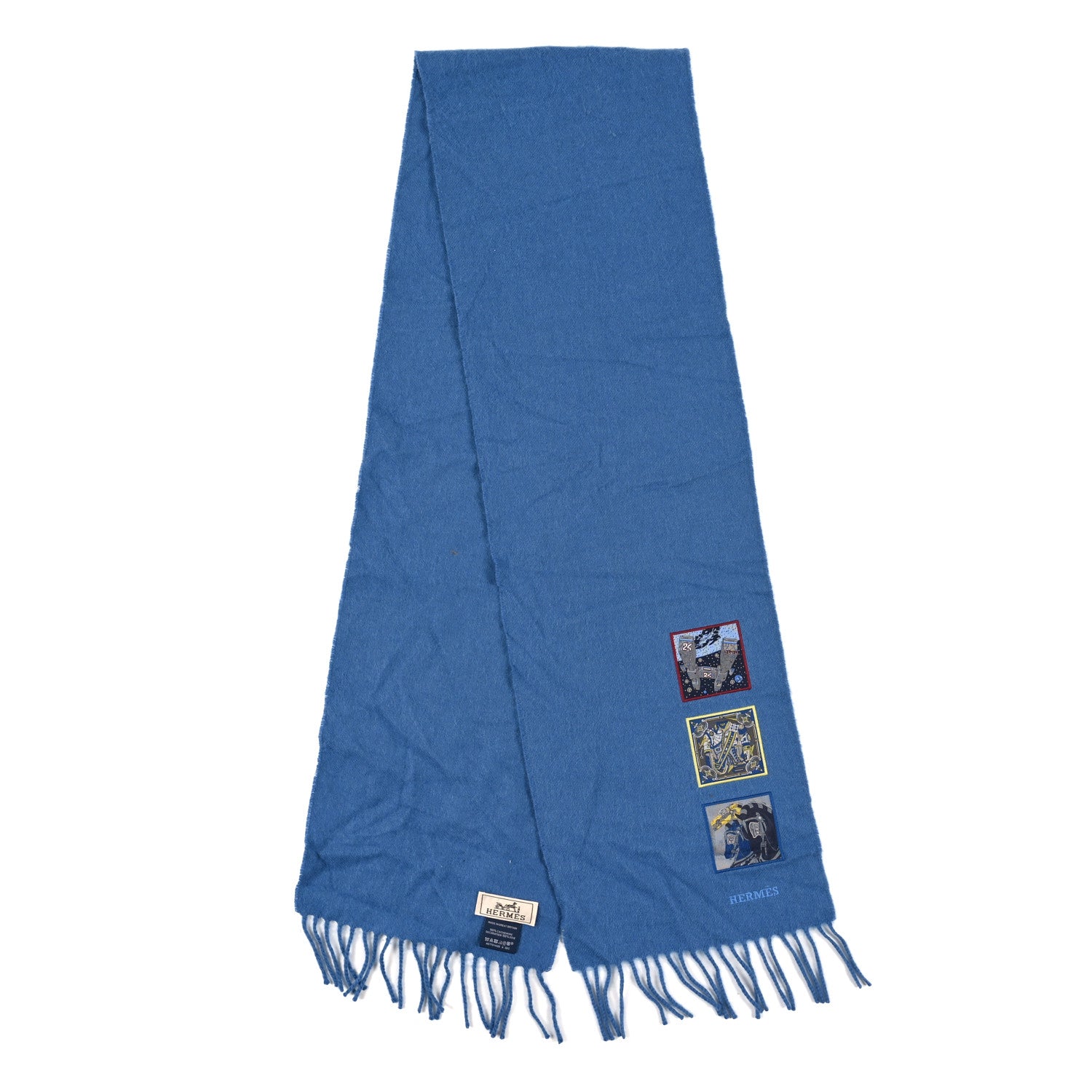 Cashmere Badges Soie Scarf Bleu Horizon