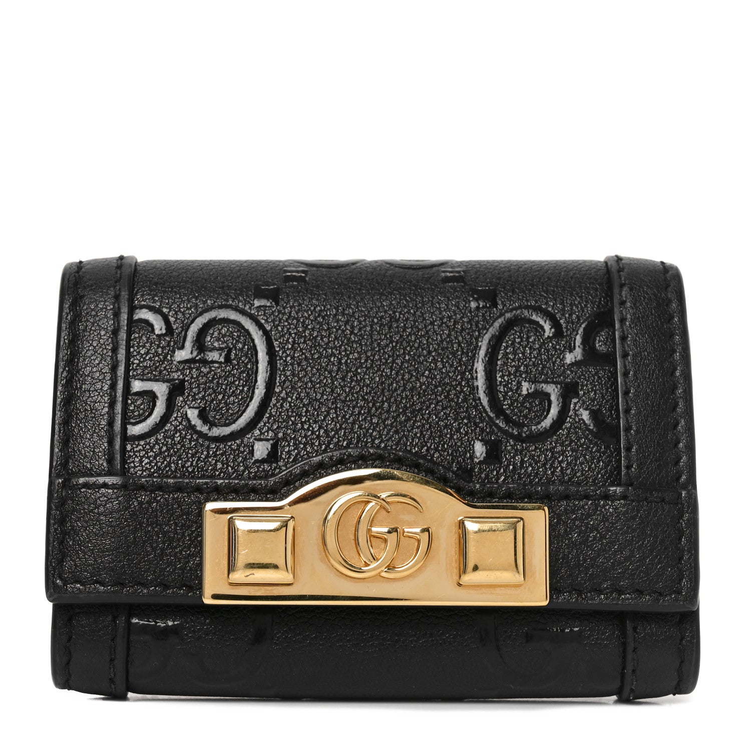 Wonka Grain Calfskin GG Monogram Embossed 6 Key Holder Black