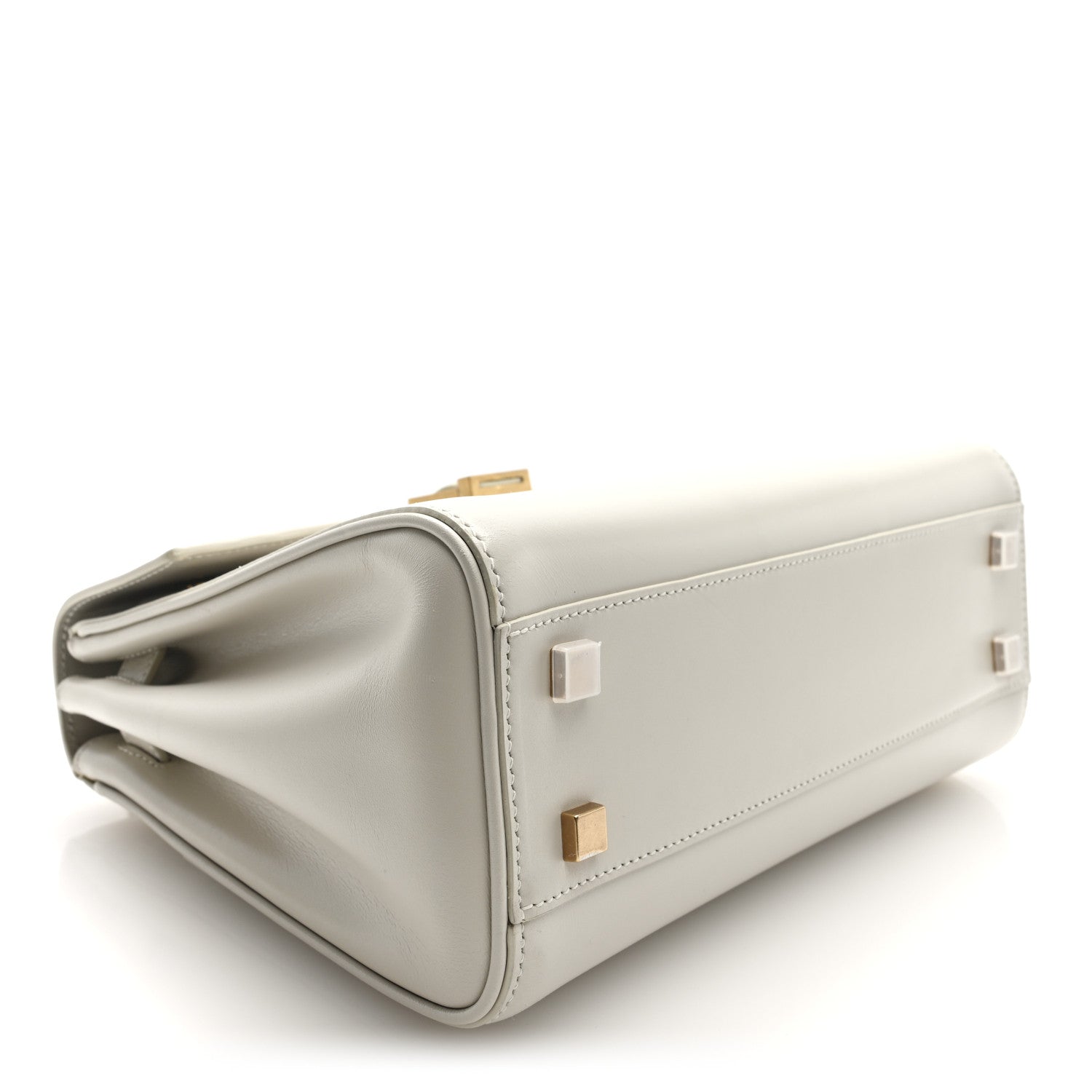 Shiny Calfskin Le Fermoir Top Handle Bag Small Crema Soft