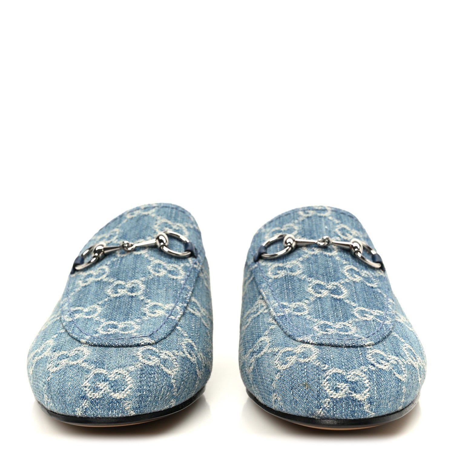 New Denim GG Malaga Kid Womens Princetown Slippers 37.5 Light Blue Royale