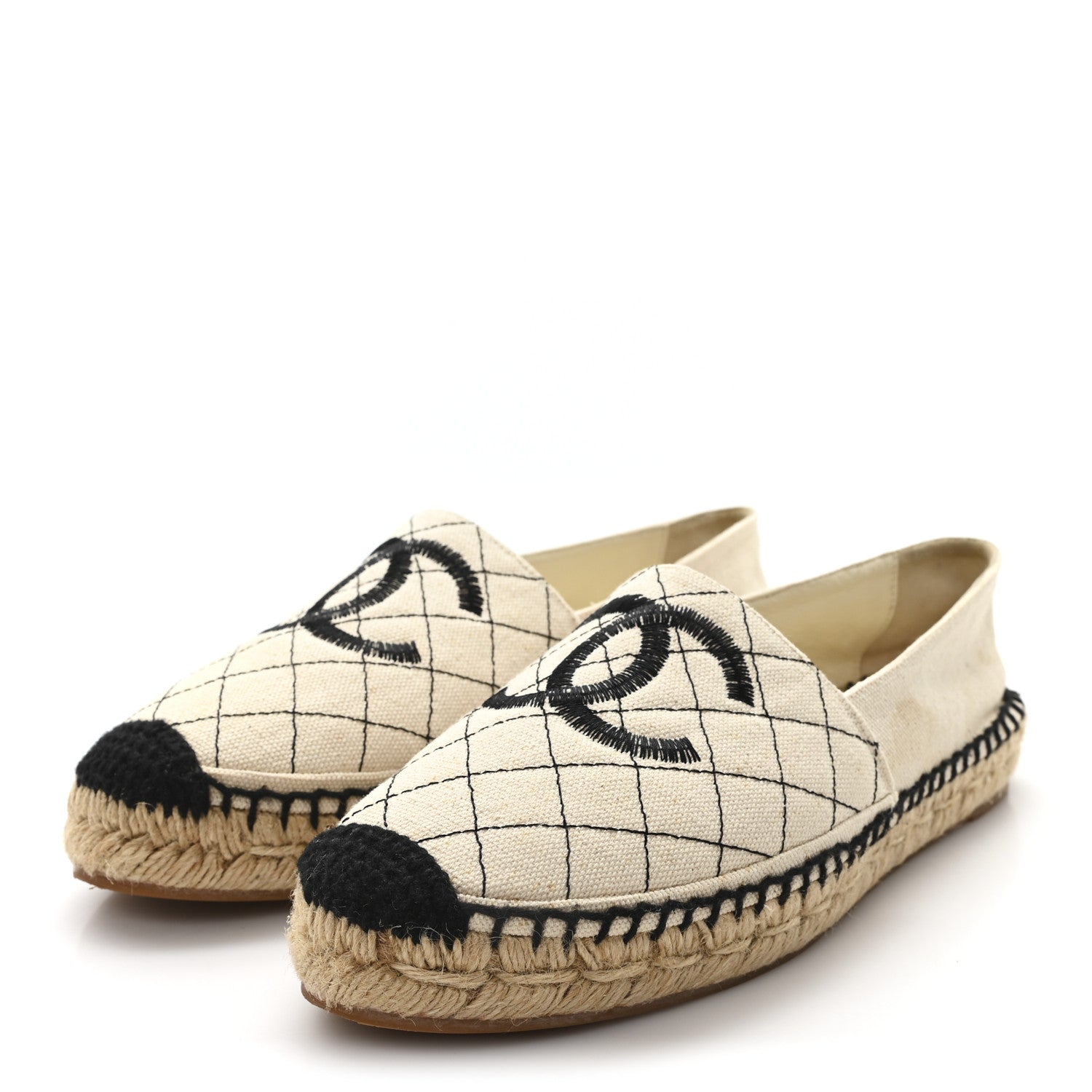 Fabric Biarritz CC Espadrilles 38 Beige Black