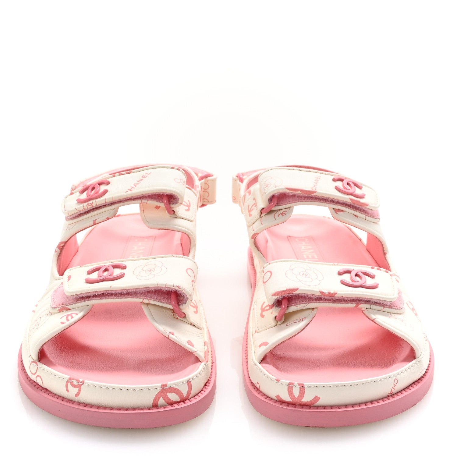 Lambskin Printed CC Velcro Dad Sandals 40 White Pink