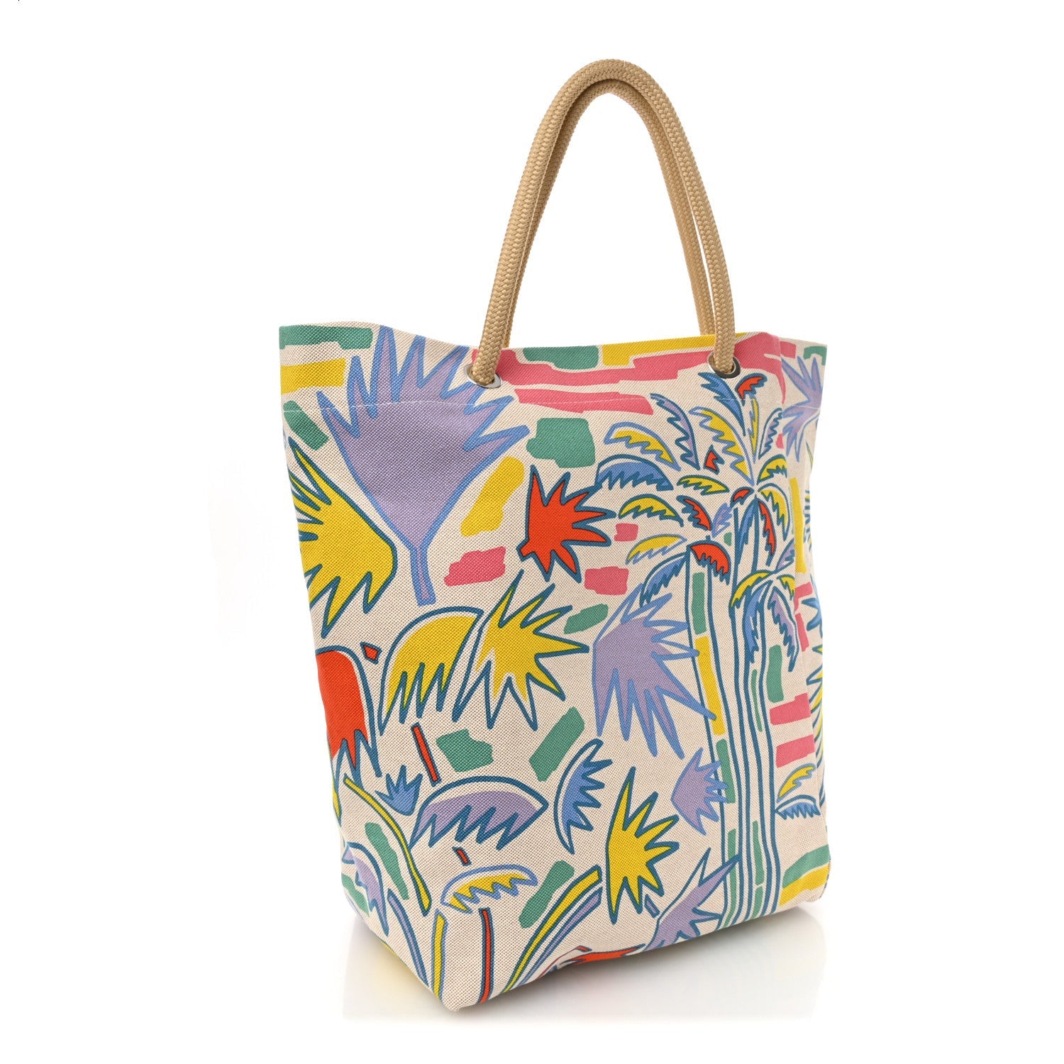 H Canvas Palm Tree Beach Bag Corail Parme Rose