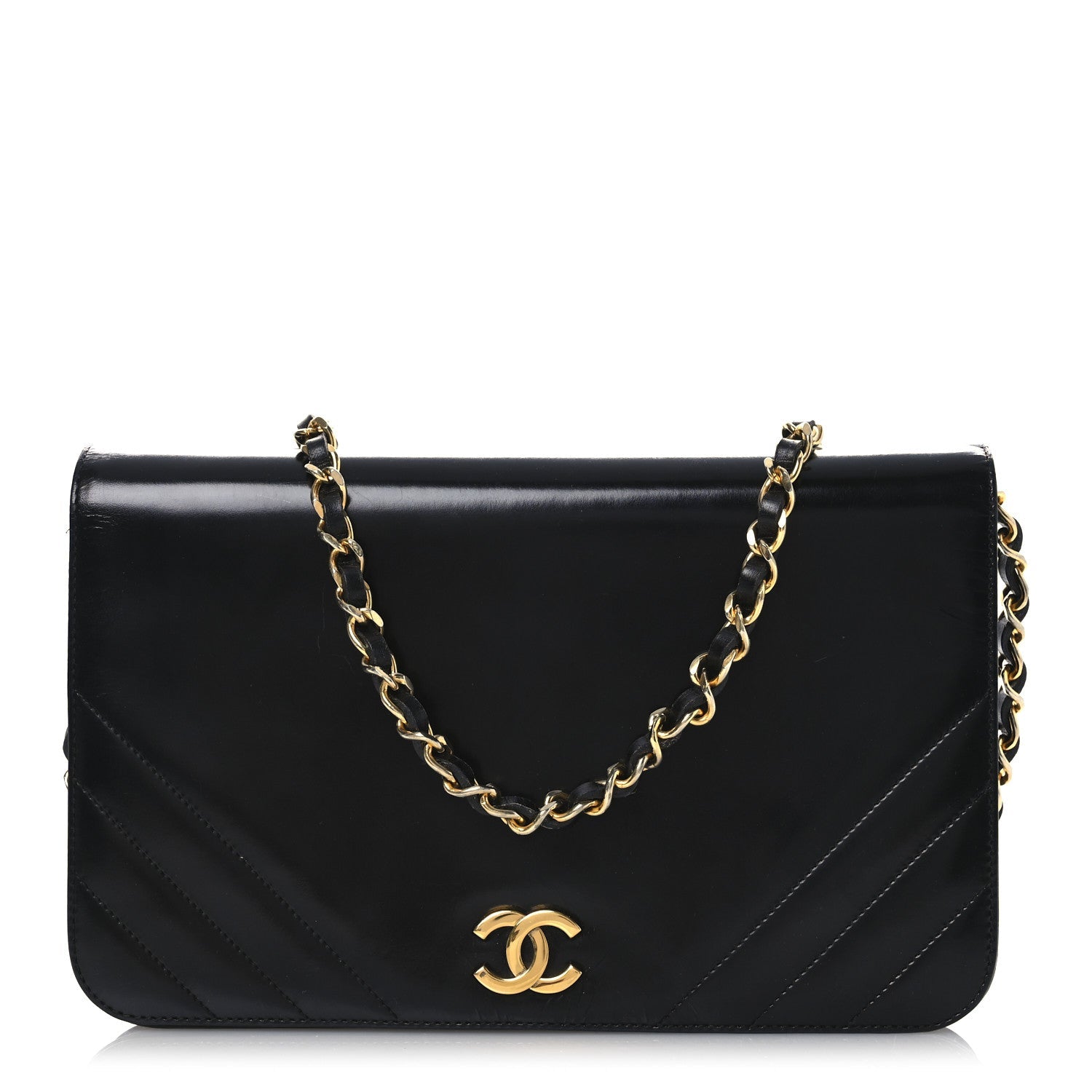 Lambskin Chevron Quilted Small Single Flap Black