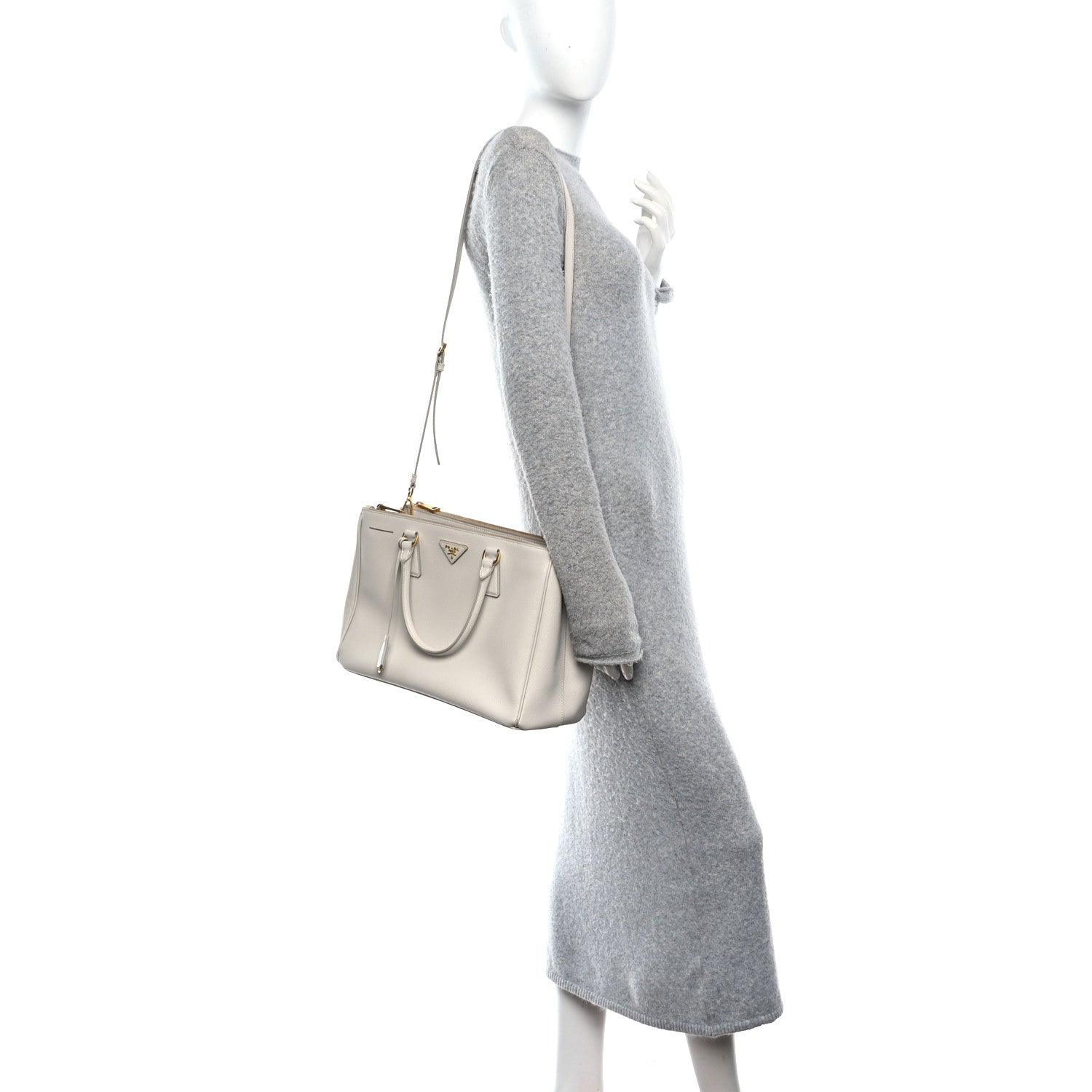 Saffiano Lux Medium Galleria Double Zip Tote Talco