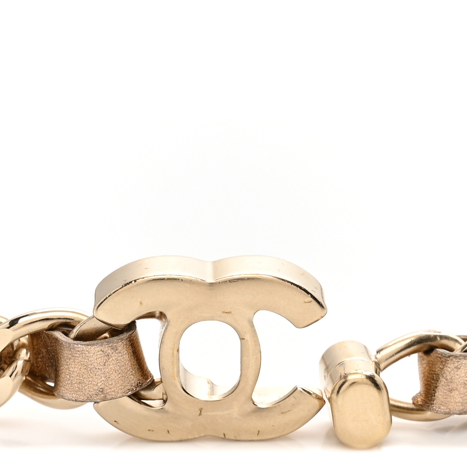Metallic Lambskin CC Turnlock Chain Belt Gold