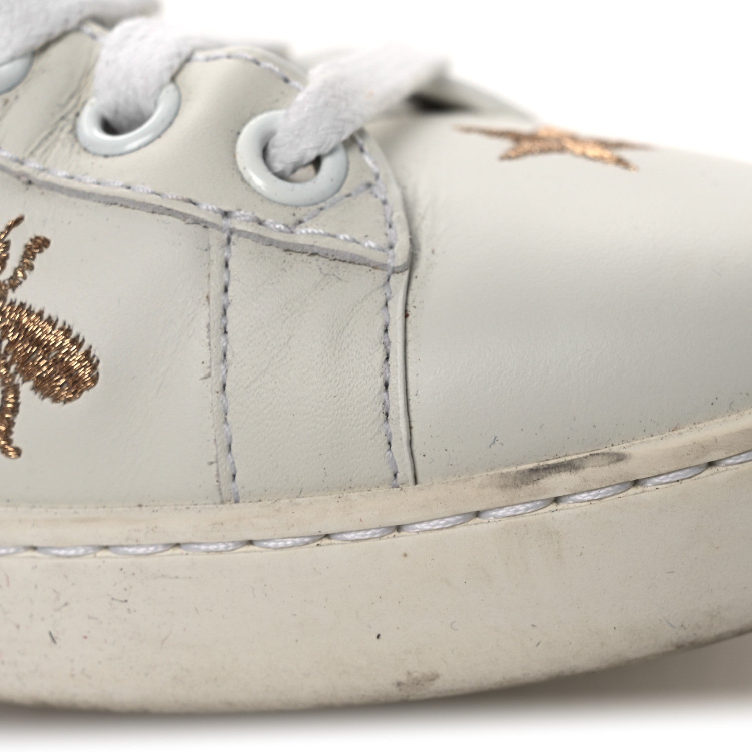Calfskin Bee Star Embroidered Sylvie Web Ace Sneakers 35.5 White