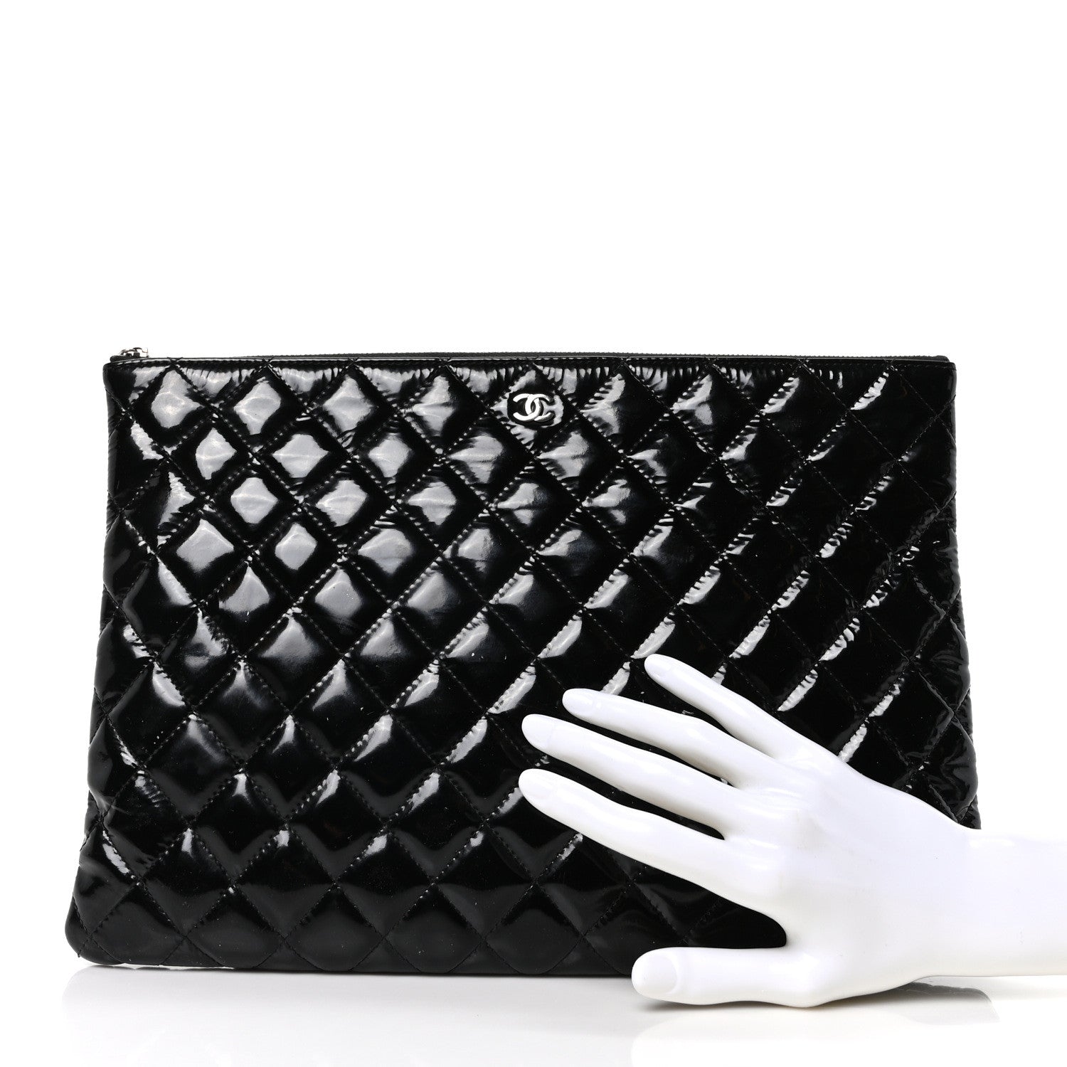 Patent Calfskin Quilted Large Cosmetic Case Black