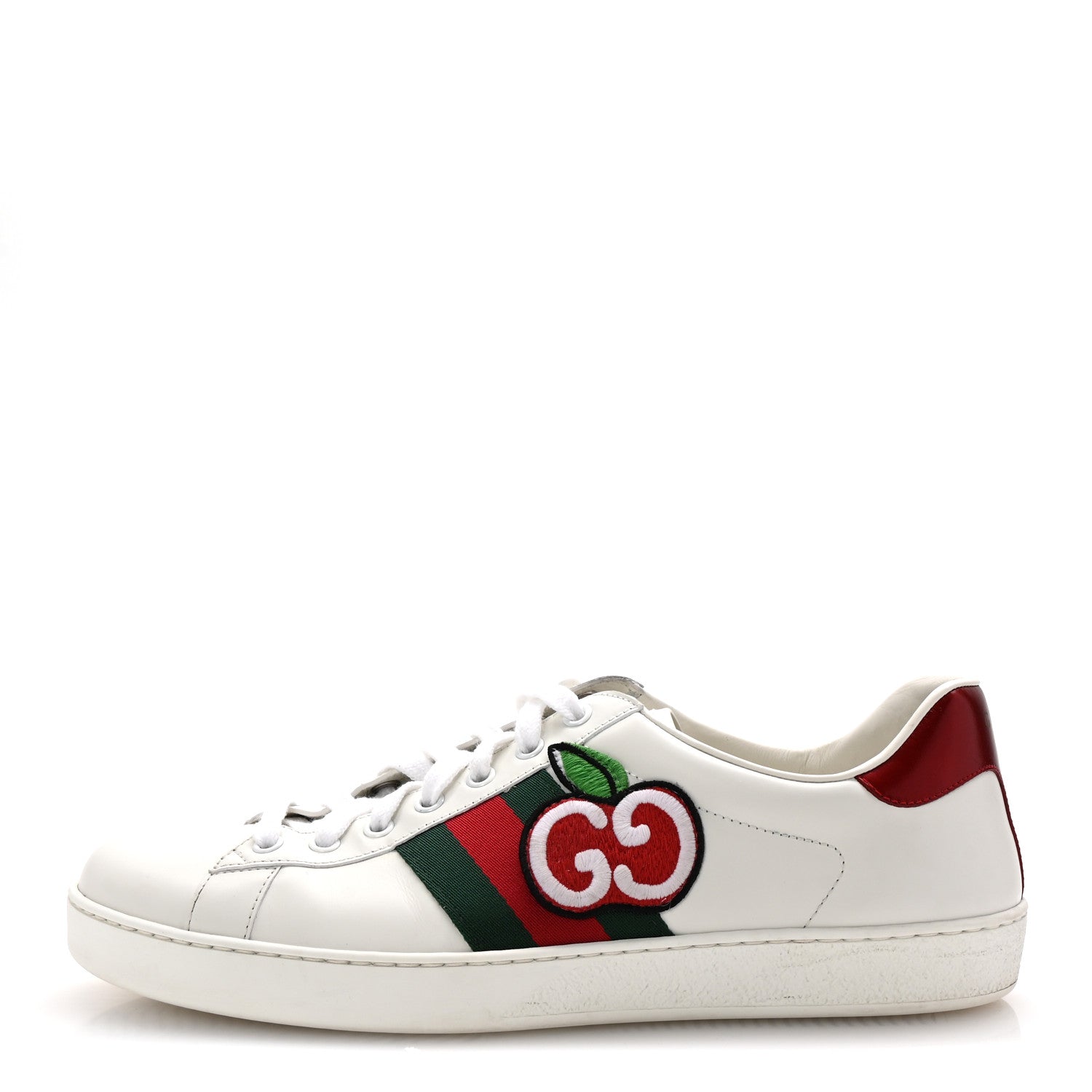 Calfskin Web GG Apple Embroidered Ace Sneakers 9.5 White