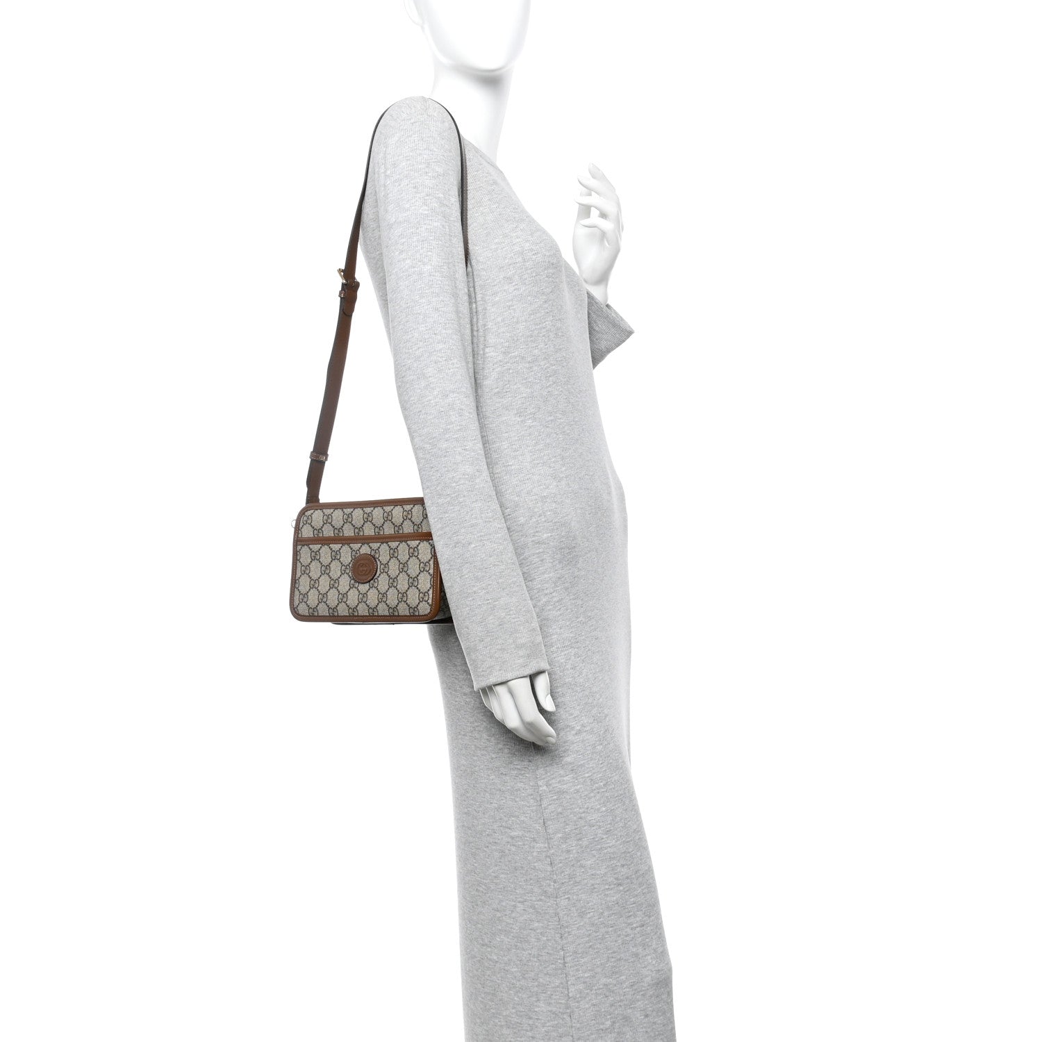 GG Supreme Monogram Azalea Calfskin Mini Retro Interlocking G Shoulder Bag Beige Ebony Brown Sugar