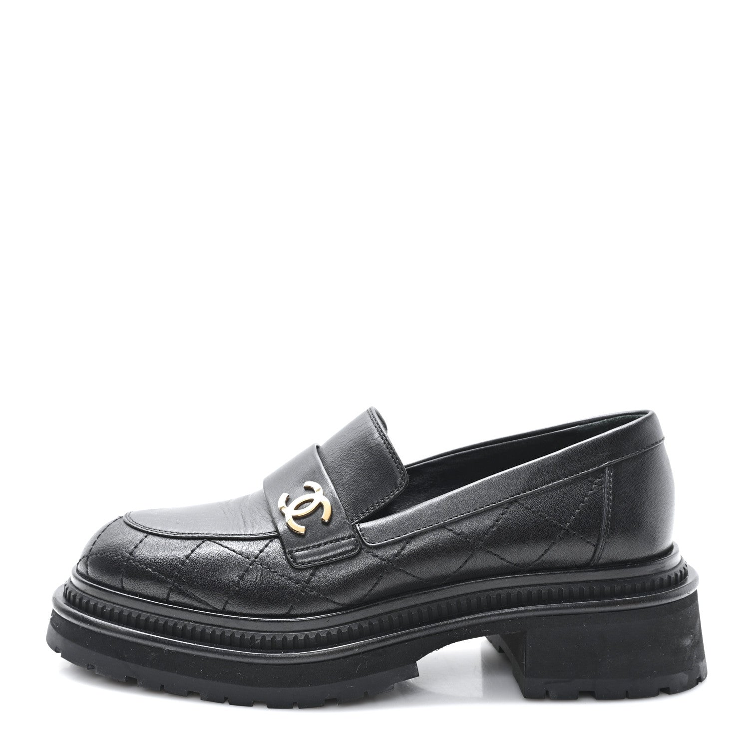 Calfskin Quilted CC Mocassin Loafers 38 Black