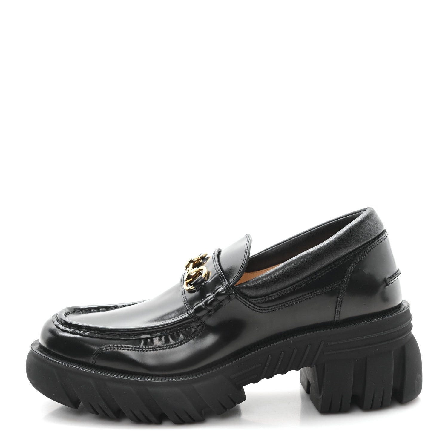 Magnum Calfskin Nappa Samoa Womens Horsebit Platform Chunky Lug Sole 40mm Loafers 41 Black
