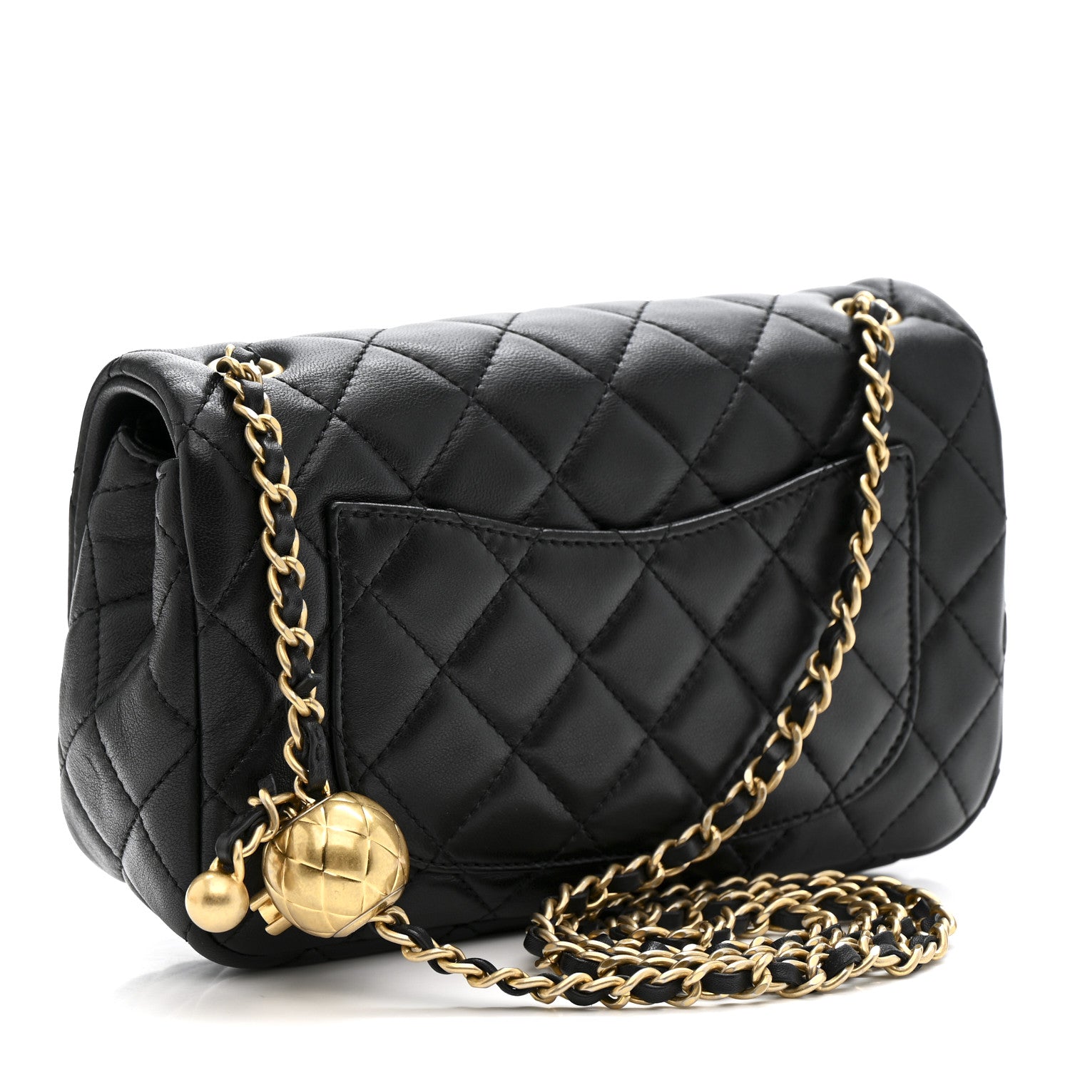 Lambskin Quilted Mini Rectangular Pearl Crush Flap Black
