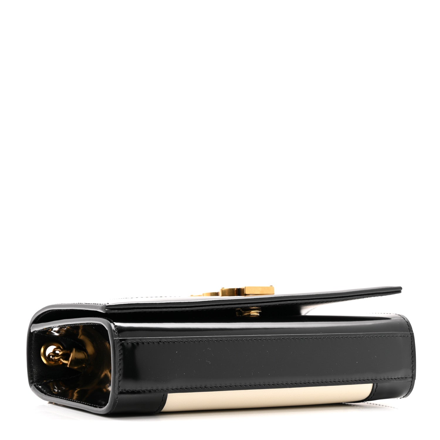 Nappa Patent Calfskin Two-Toned Small Monogram Kate Satchel Alabastro Black