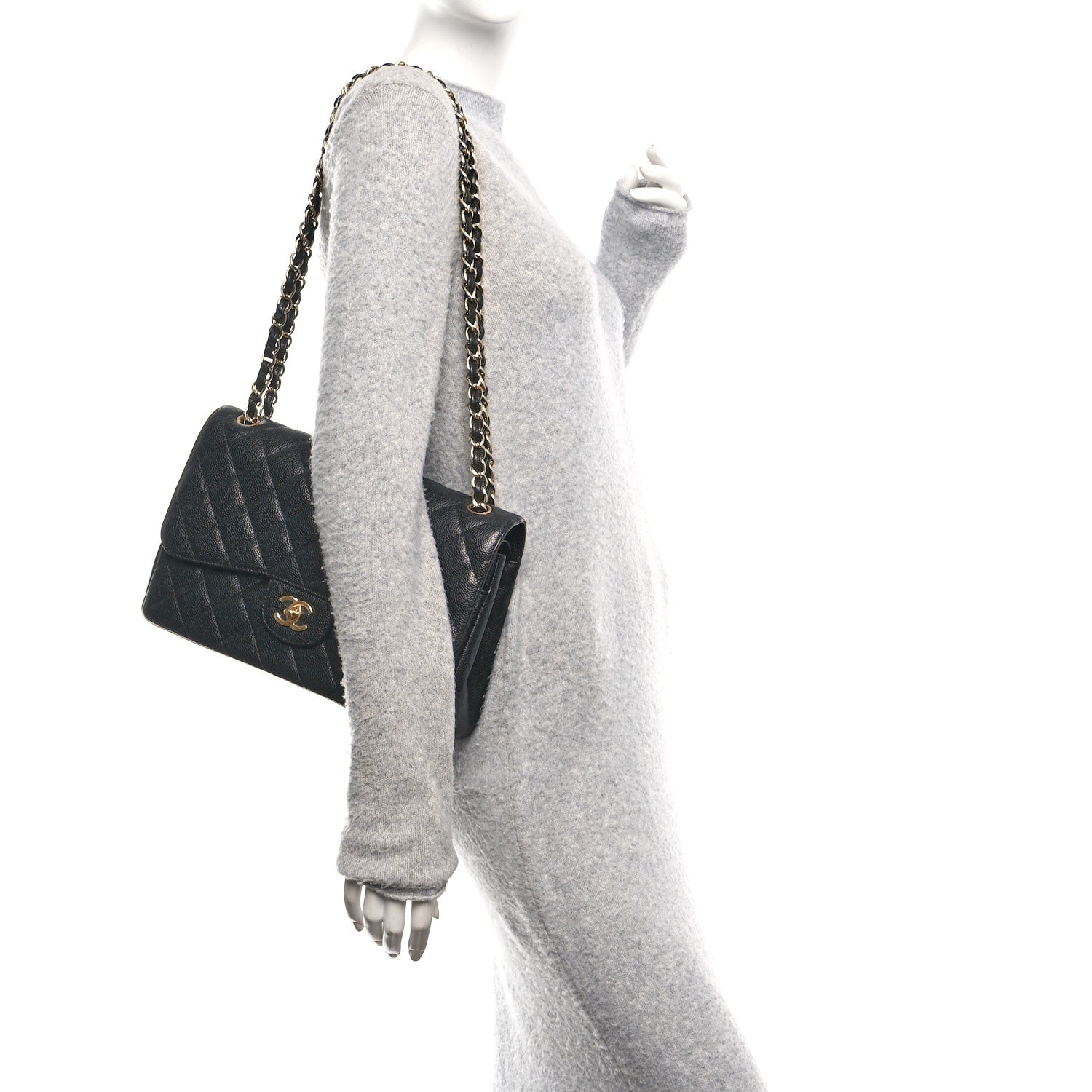 Caviar Quilted Jumbo Double Flap Black