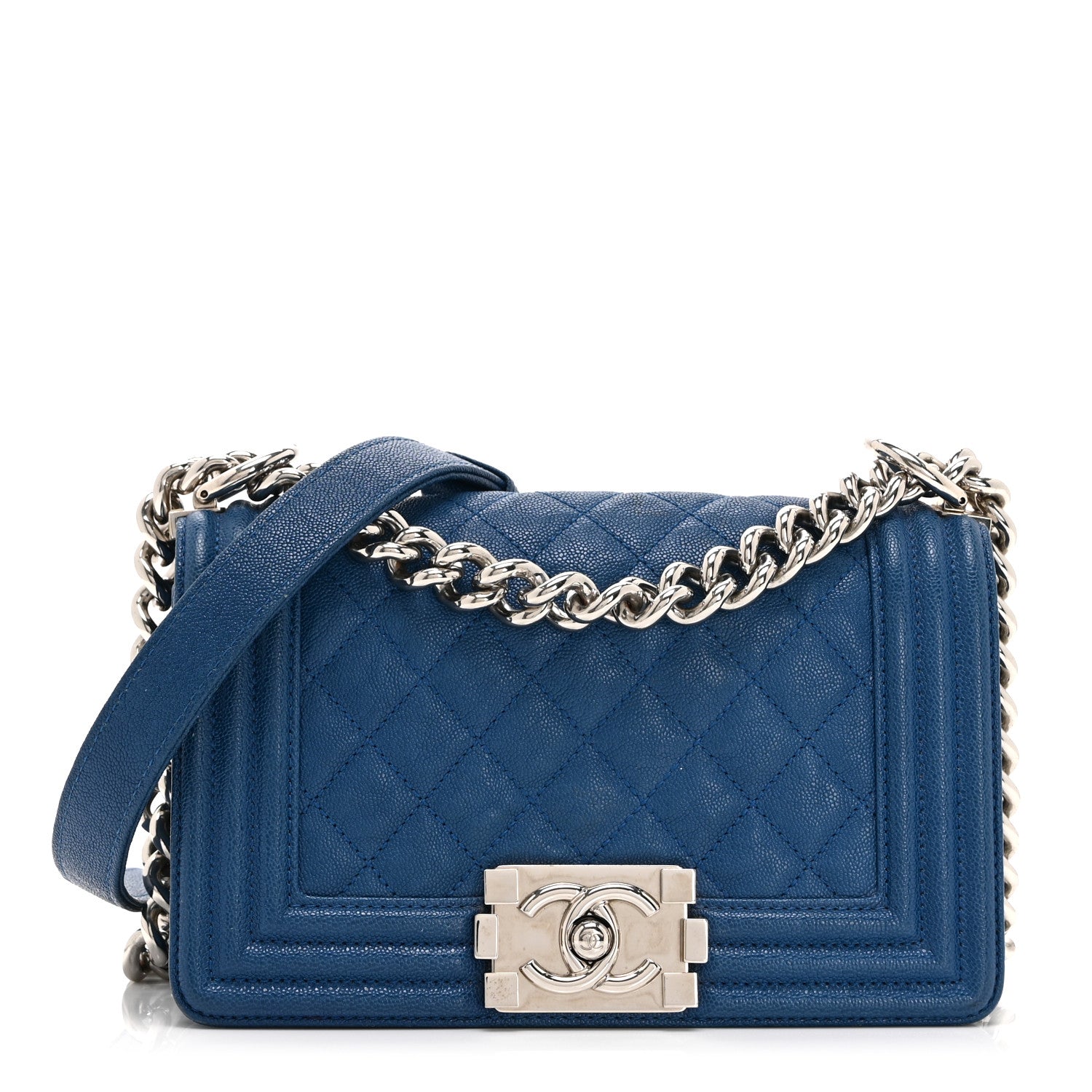 Caviar Quilted Small Boy Flap Blue