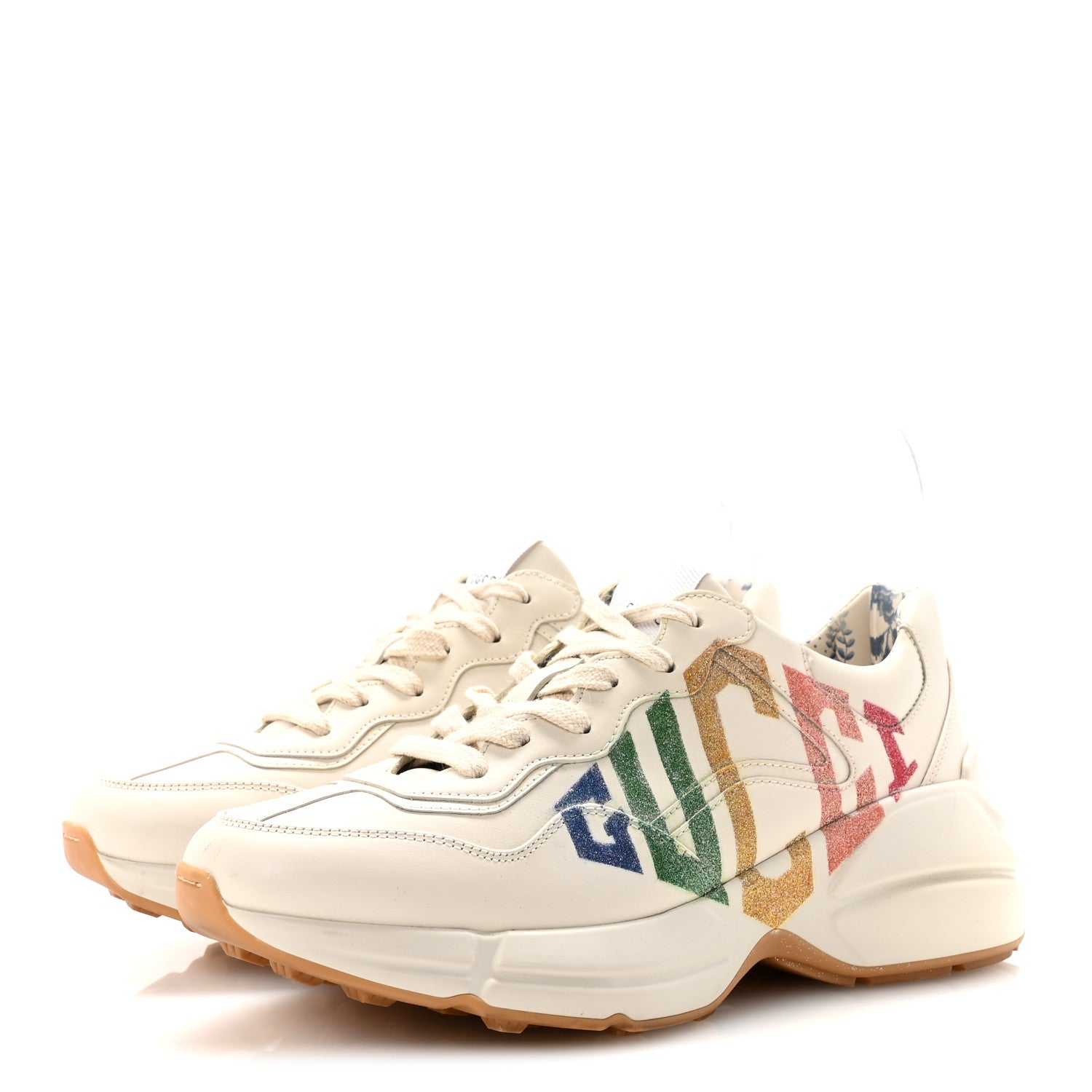 Calfskin Glitter Game Logo Womens Rhyton Sneakers 37.5 Mystic White
