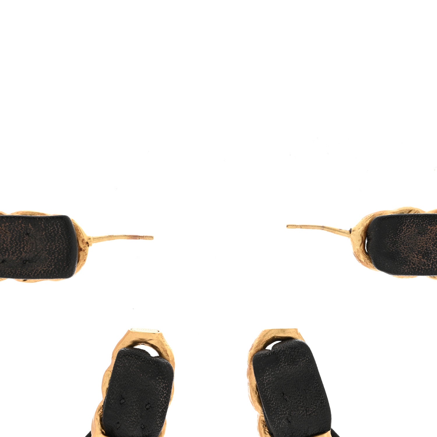 Lambskin CC Chain Hoop Earrings Gold Black