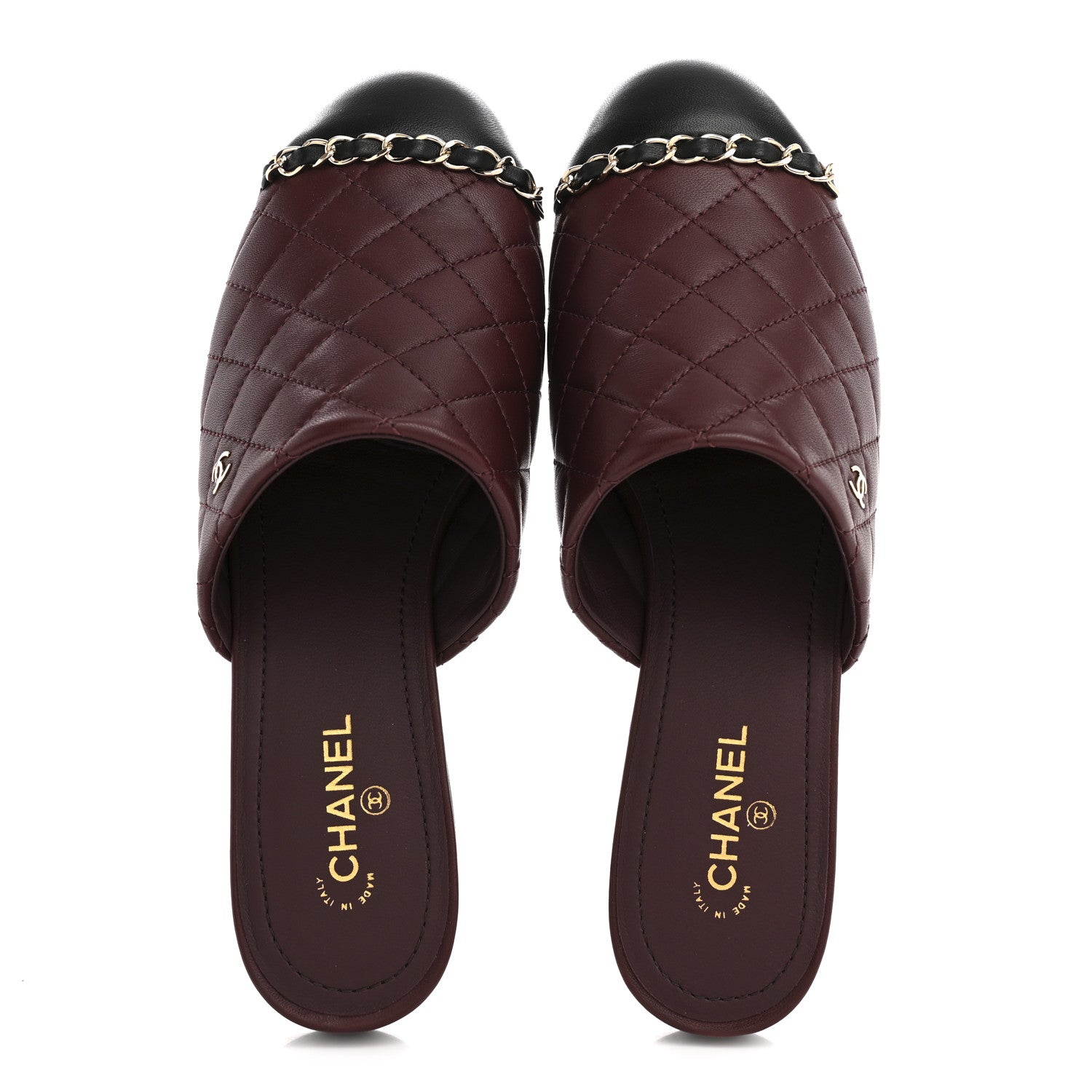 Lambskin Quilted CC Chain Mules 37 Burgundy Black