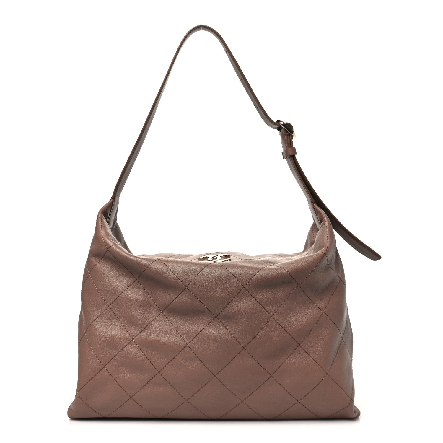 Shiny Lambskin Quilted Maxi Hobo Brown