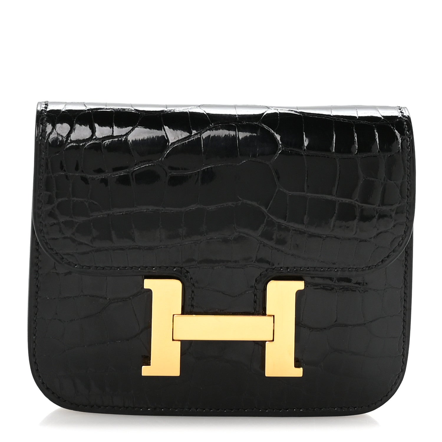 Shiny Alligator Constance Slim Wallet Black