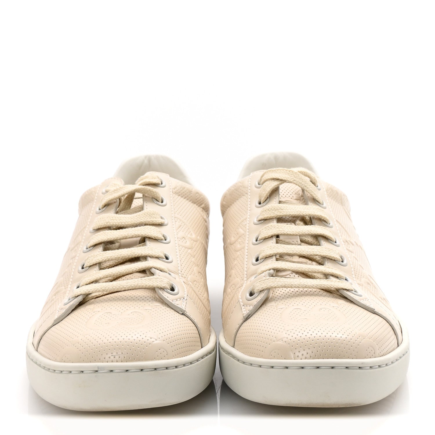 Calfskin GG Tennis Embossed Womens Ace Sneakers 39 Mystic White