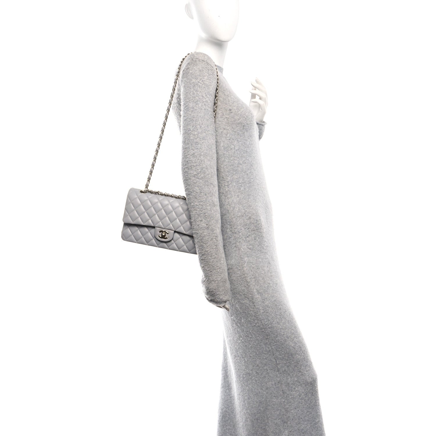 Caviar Quilted Medium Double Flap Grey